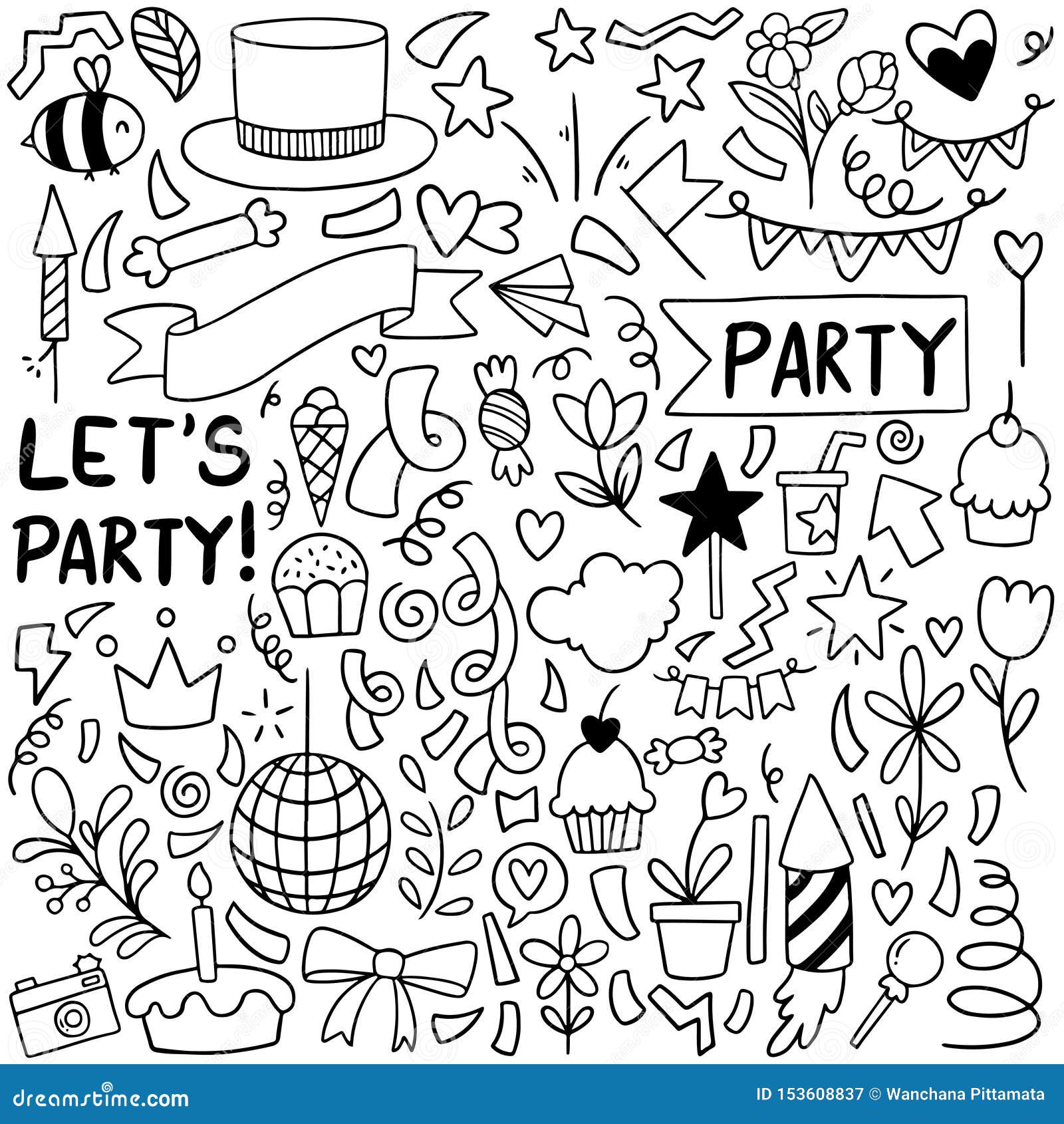 07-09-040 Hand Drawn Party Doodle Happy Birthday Ornaments Background ...