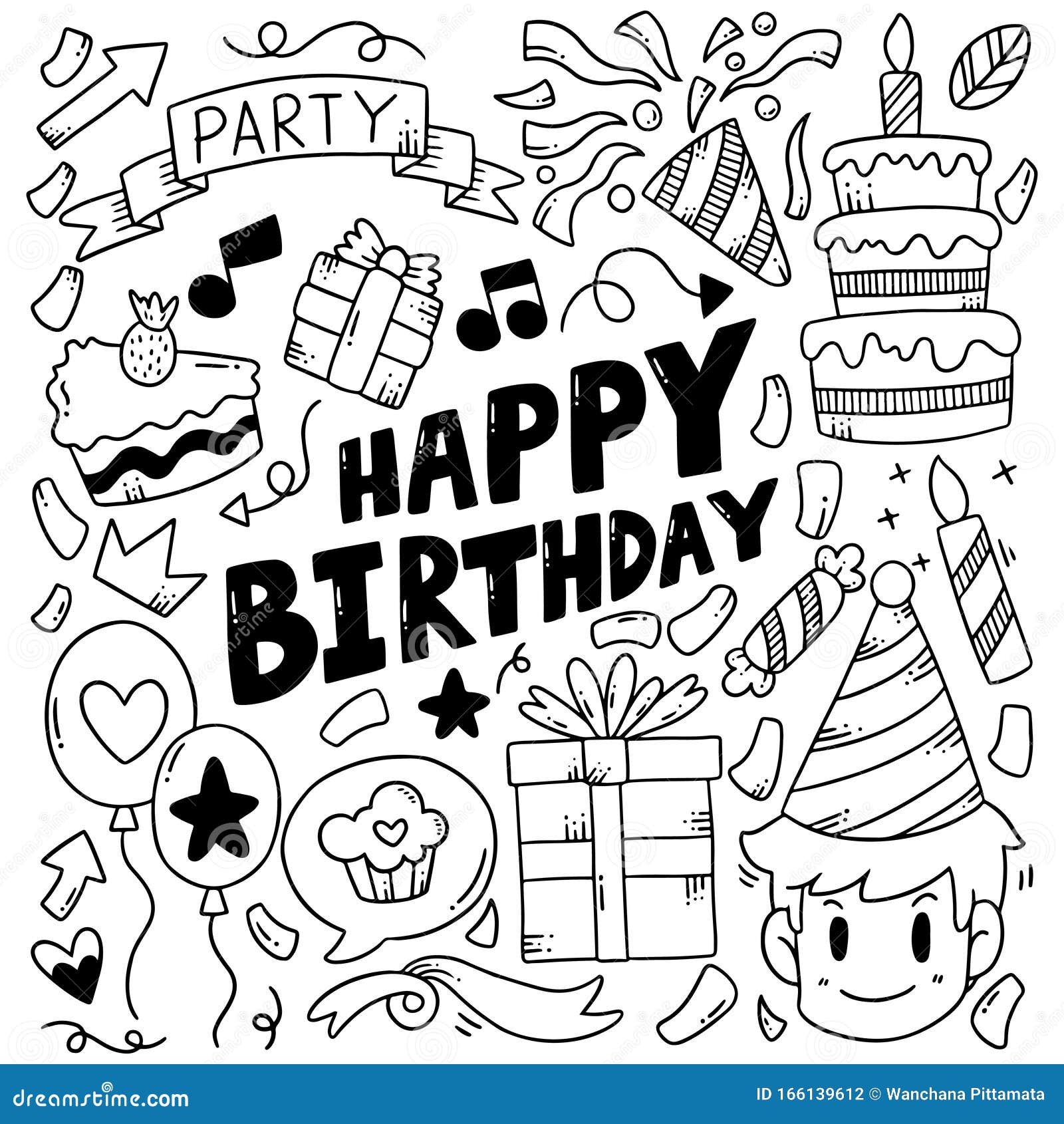 07-09-019 Hand Drawn Party Doodle Happy Birthday Ornaments Background ...