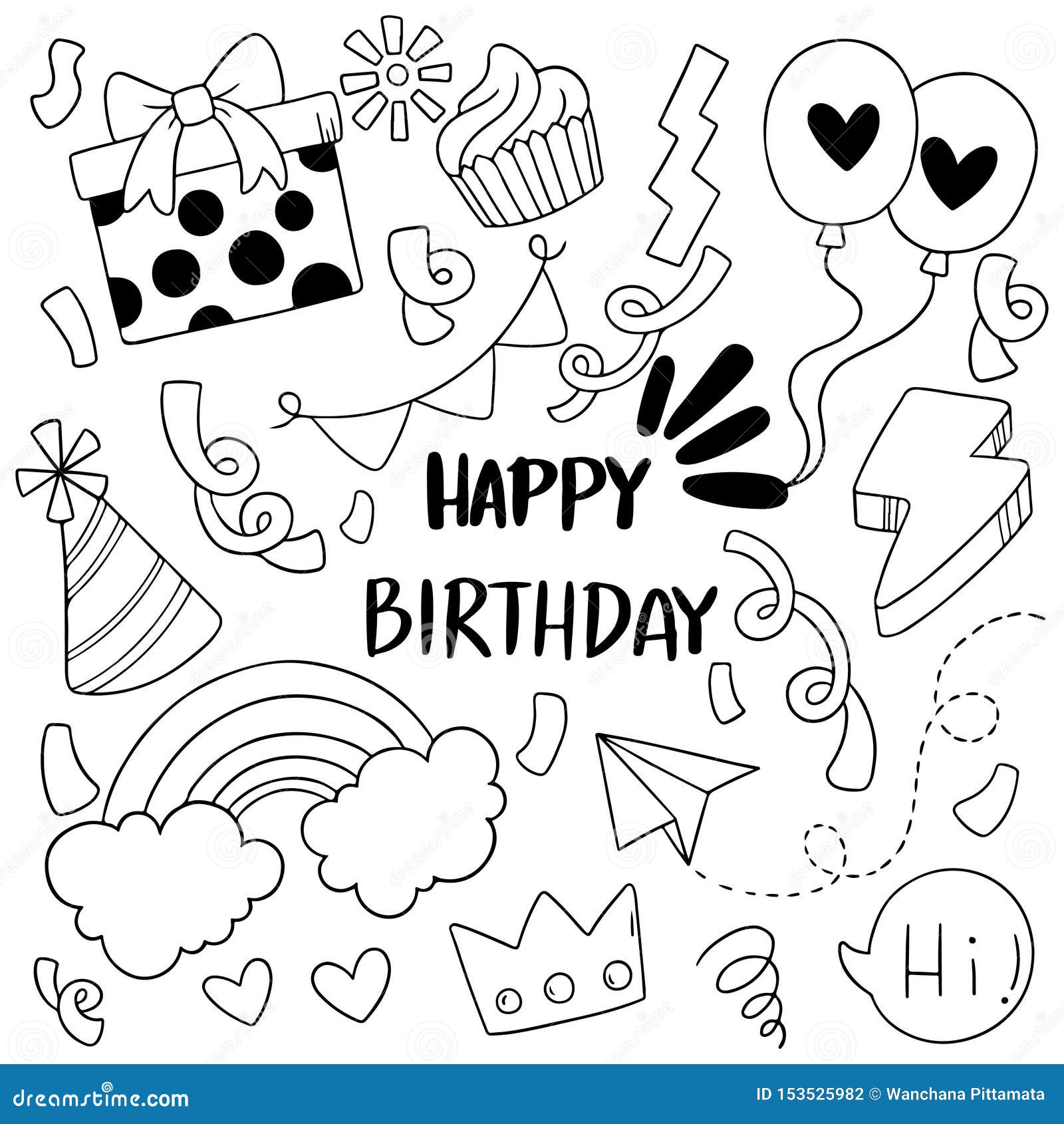 Hand Drawn Party Doodle Happy Birthday Ornaments Background Pattern ...