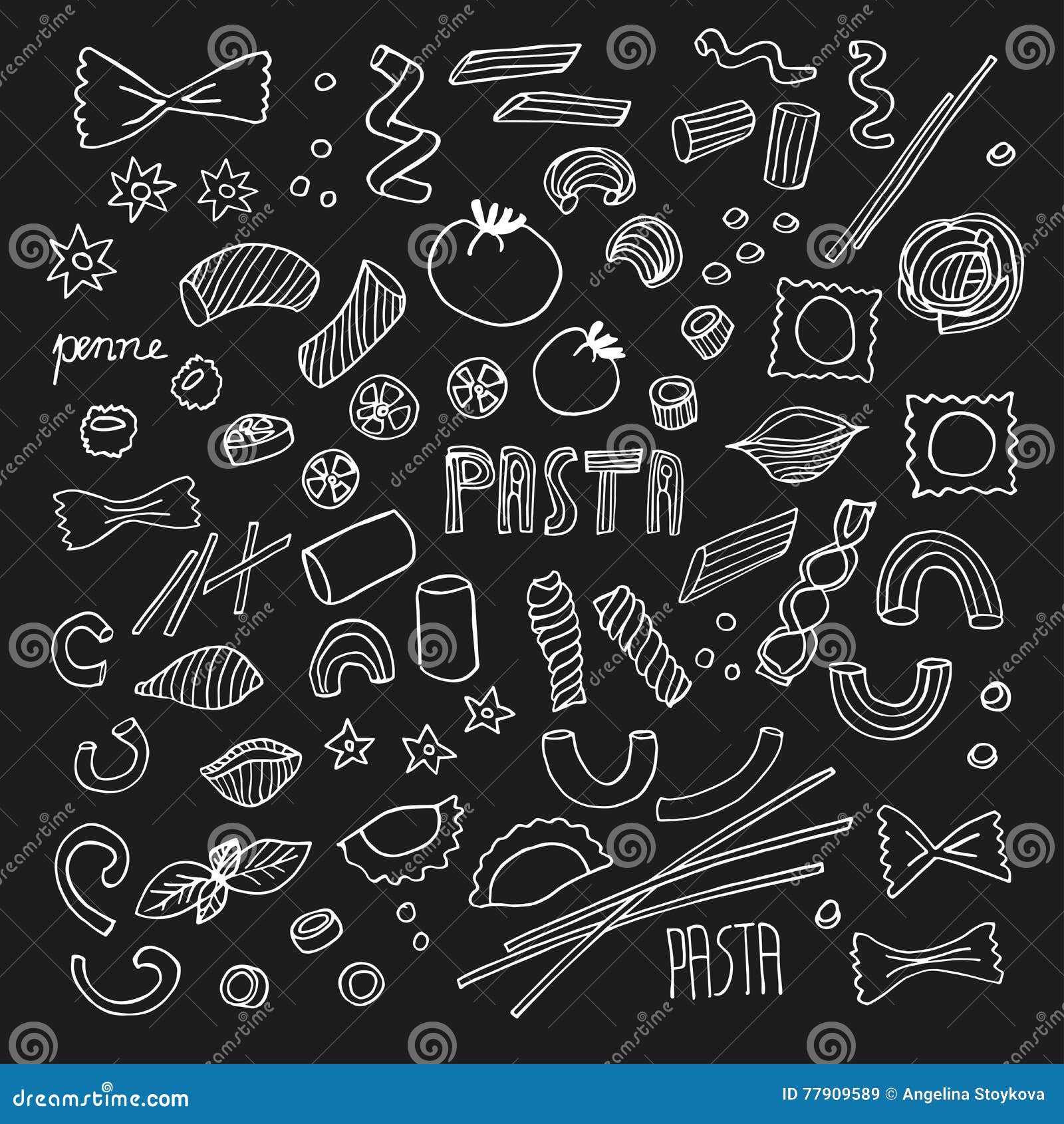 Hand Drawn Pasta Set. Vector Illustration Stock Vector Illustration