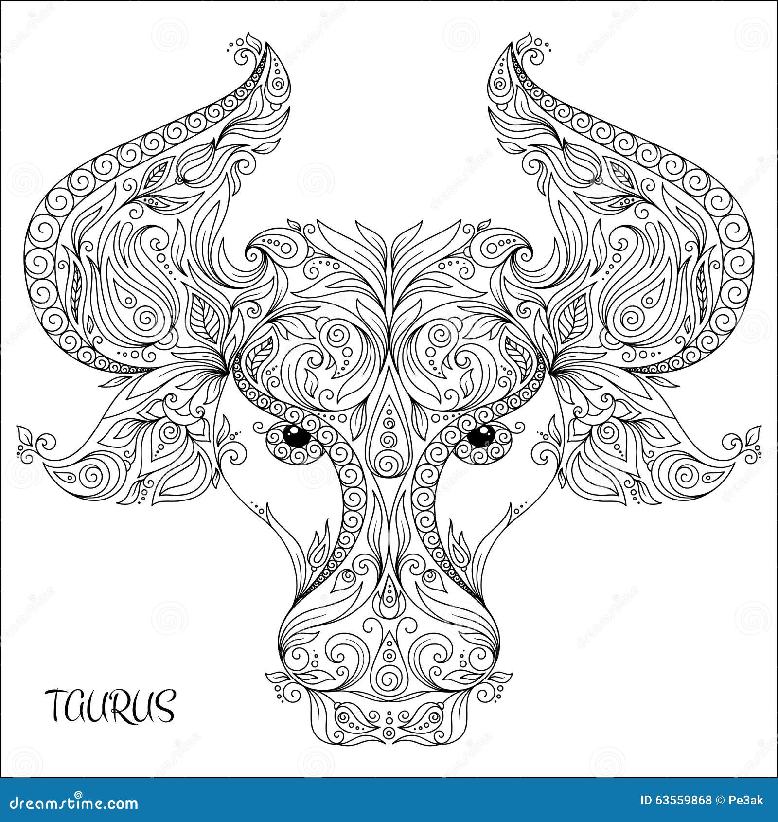 hand drawn pattern coloring book zodiac taurus line flowers art horoscope symbol your use tattoo art books 63559868