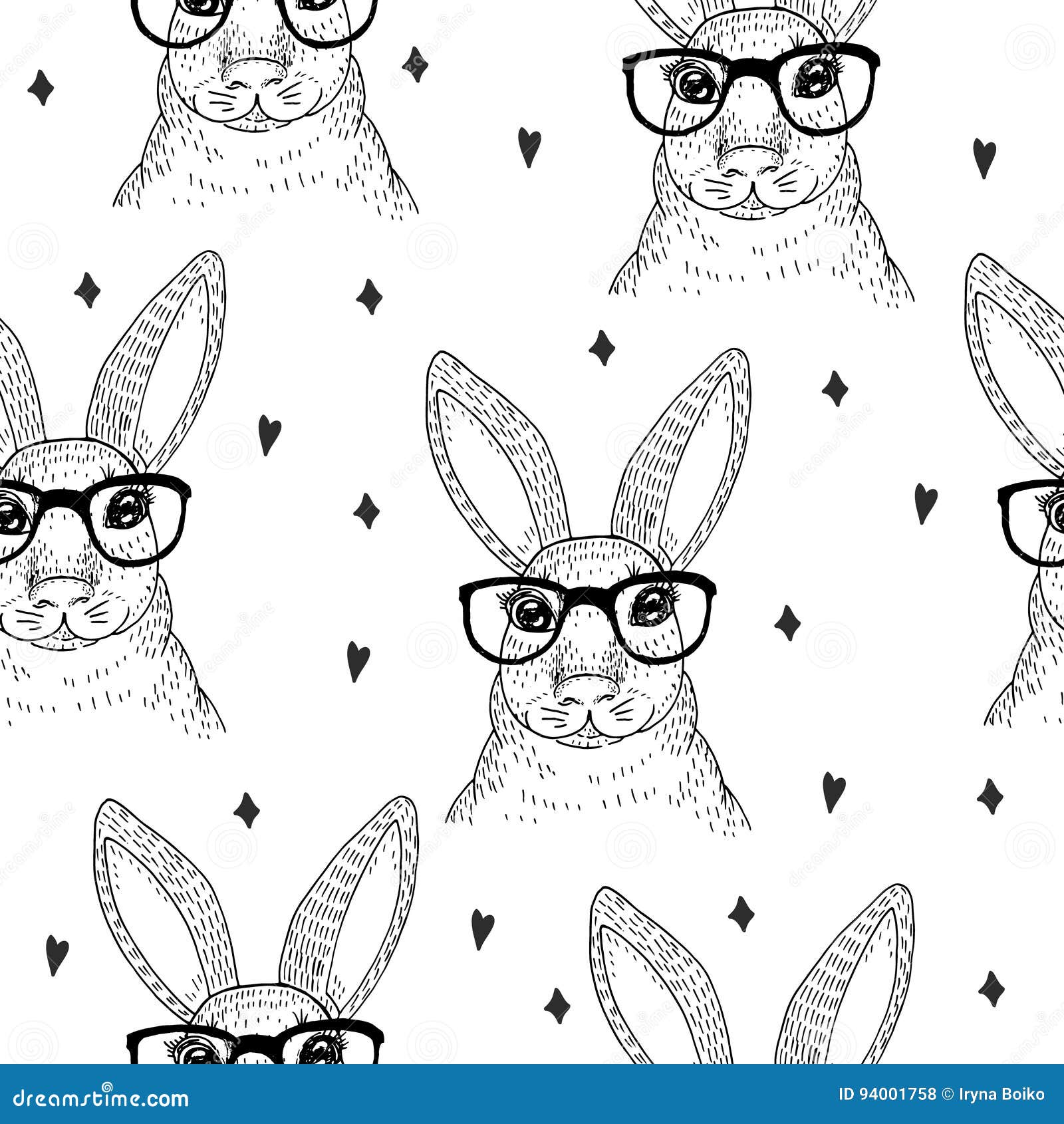 Hand Drawn Pattern With Vintage Rabbit Sketch. Vector ...