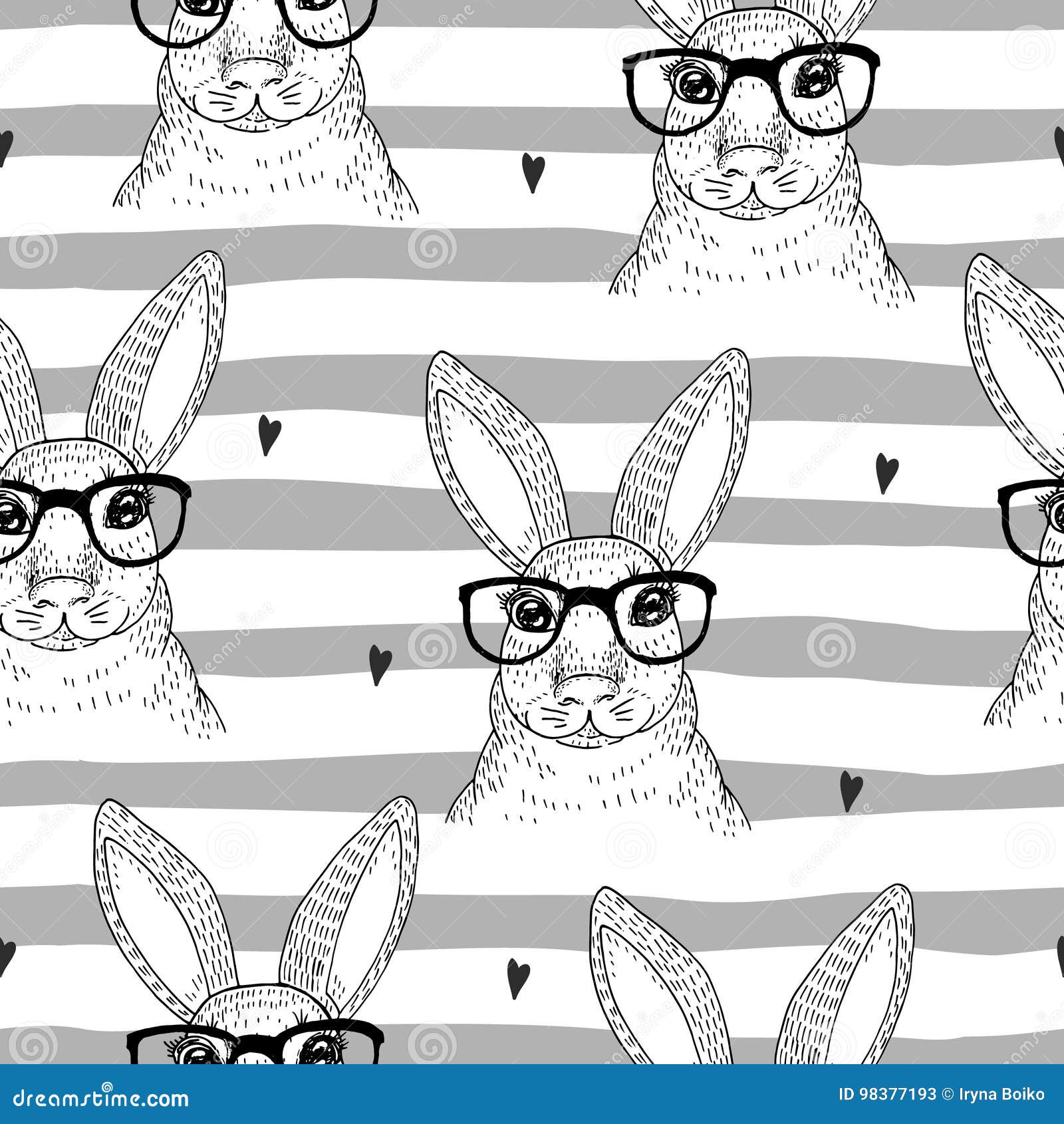 Download Hand Drawn Pattern With Vintage Rabbit Sketch. Vector ...