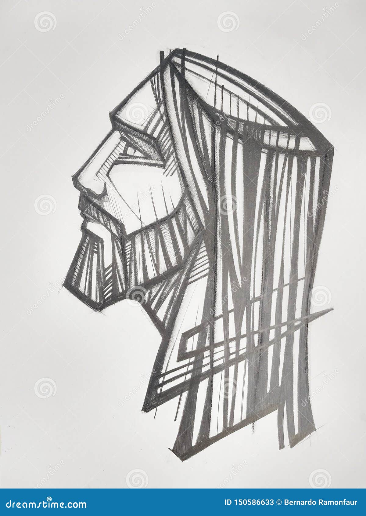 Jesus Christ Face Pencil And Charcoal Drawing Stock Illustration