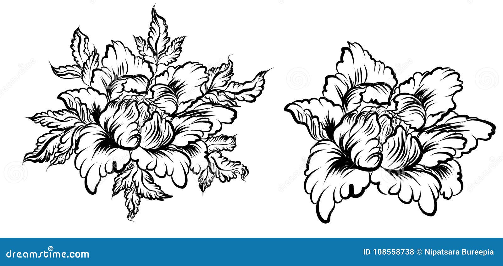 Hand Drawn Peony FlowerChinese Flower Vector TattooDoodle Art