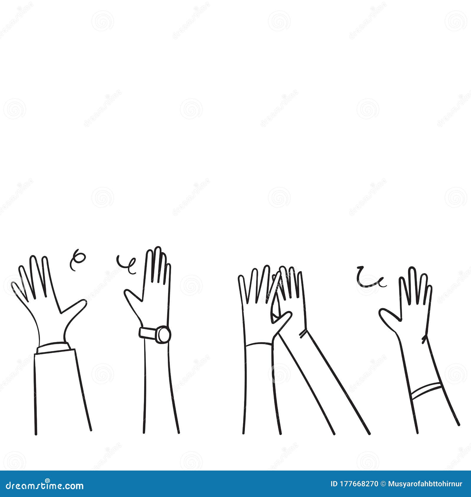 hand drawn people raise hands up applause clapping for vote volunteer and cheering concept. doodle  