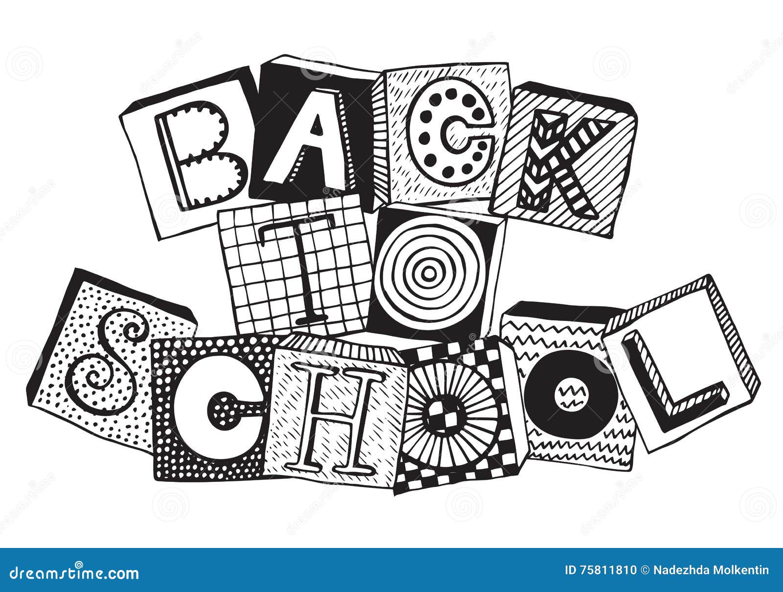 Hand Drawn Phrase Back To School In Doodle Fancy Style Stock Vector