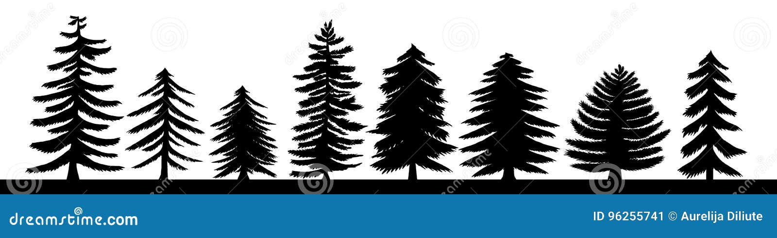 hand drawn pine tree silhouette set. a variety of coniferous iso
