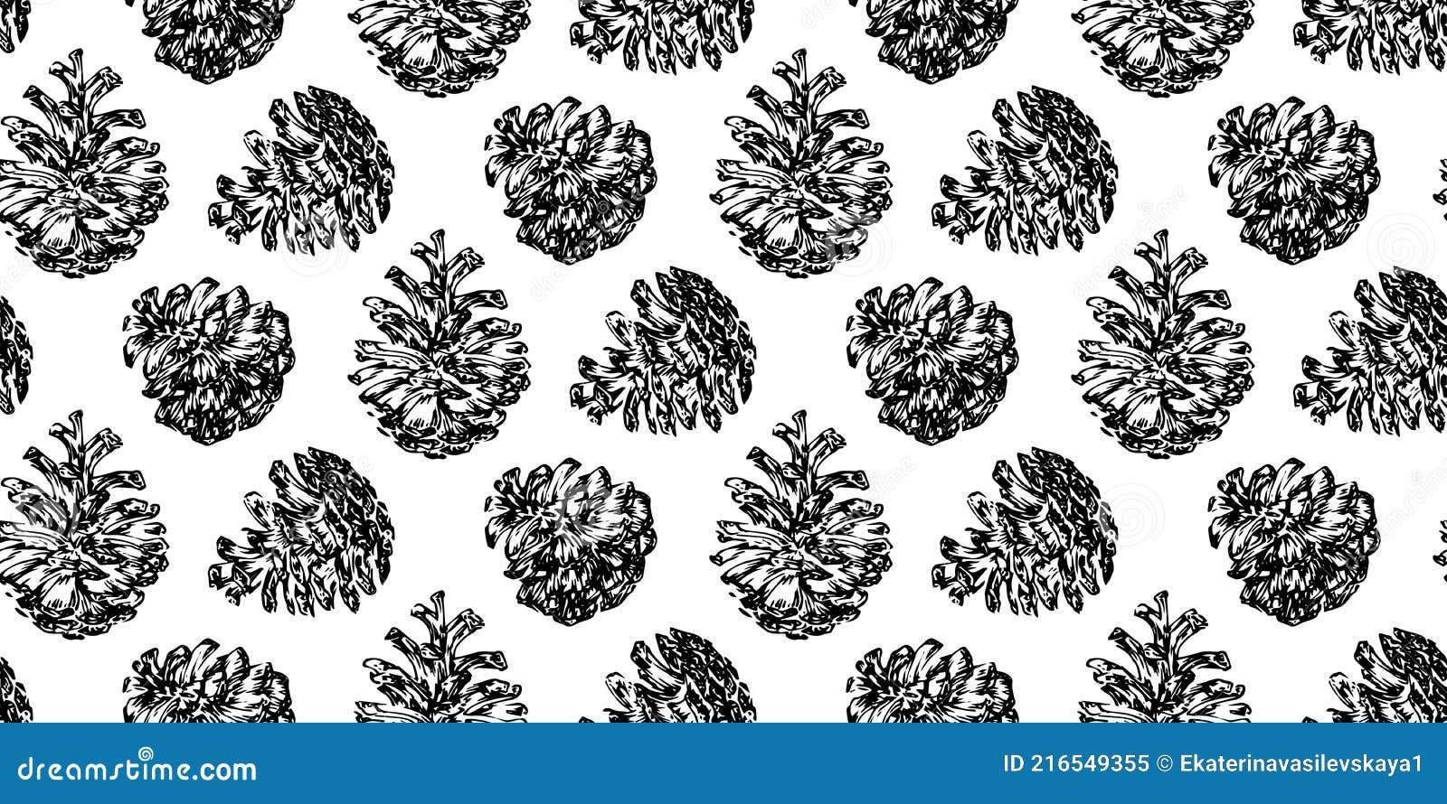 hand drawn pinecone  seamless pattern. linocut forest pine or fir cone decorative graphic background. stylized monochrome
