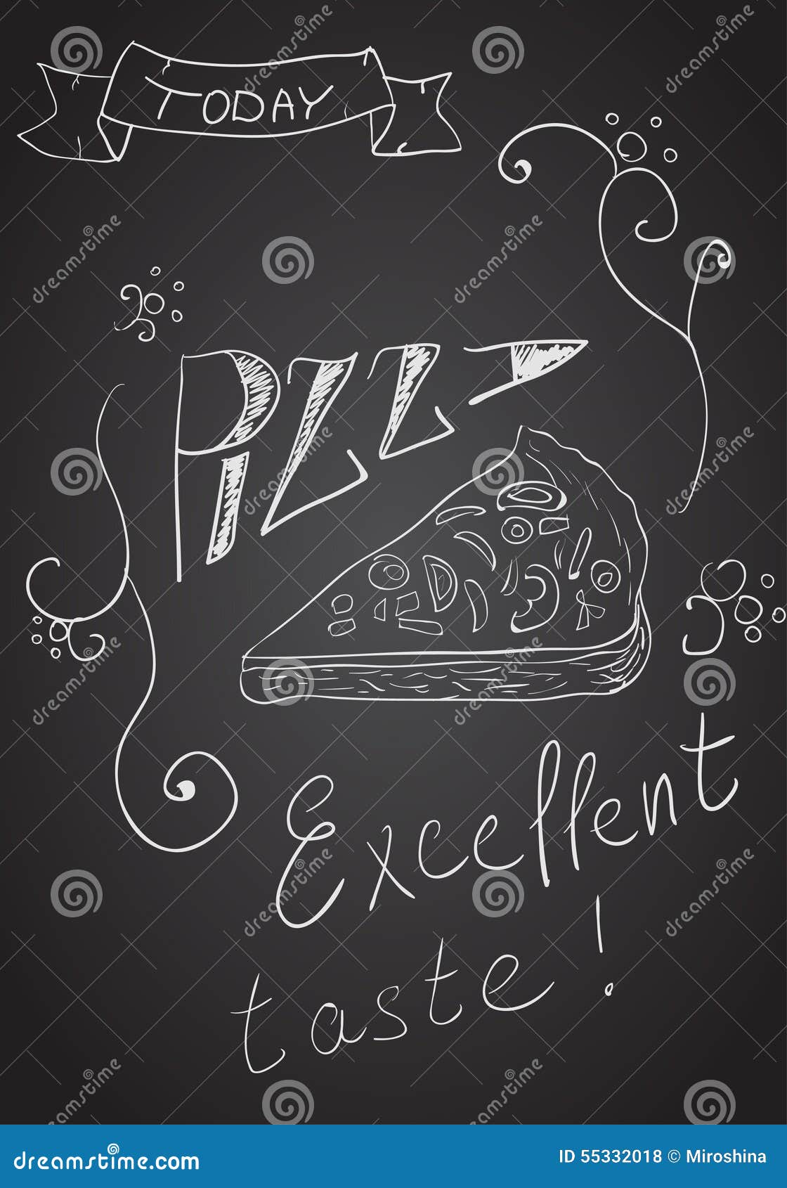 Handdrawn Pizza on Chalkboard Stock Illustration Illustration of