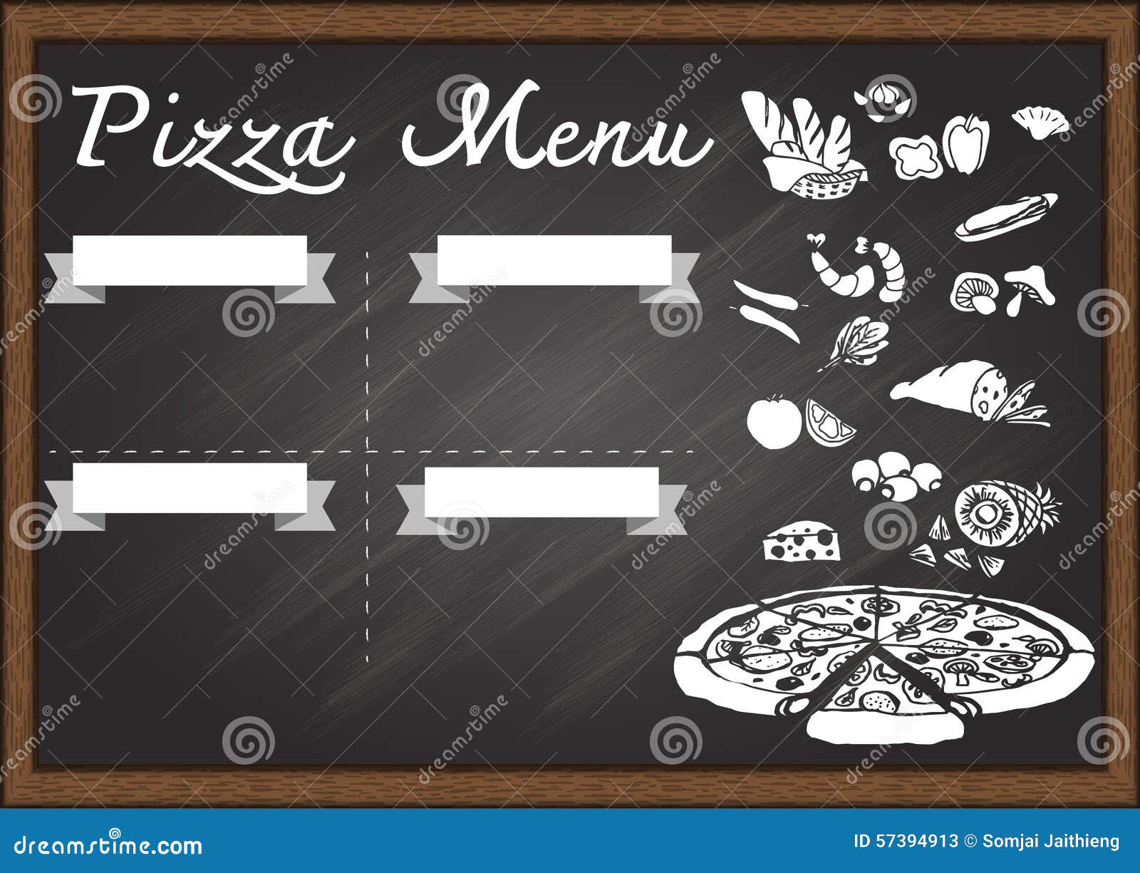 Hand Drawn Pizza Menu on Chalkboard Design Template. Ready To Use Stock