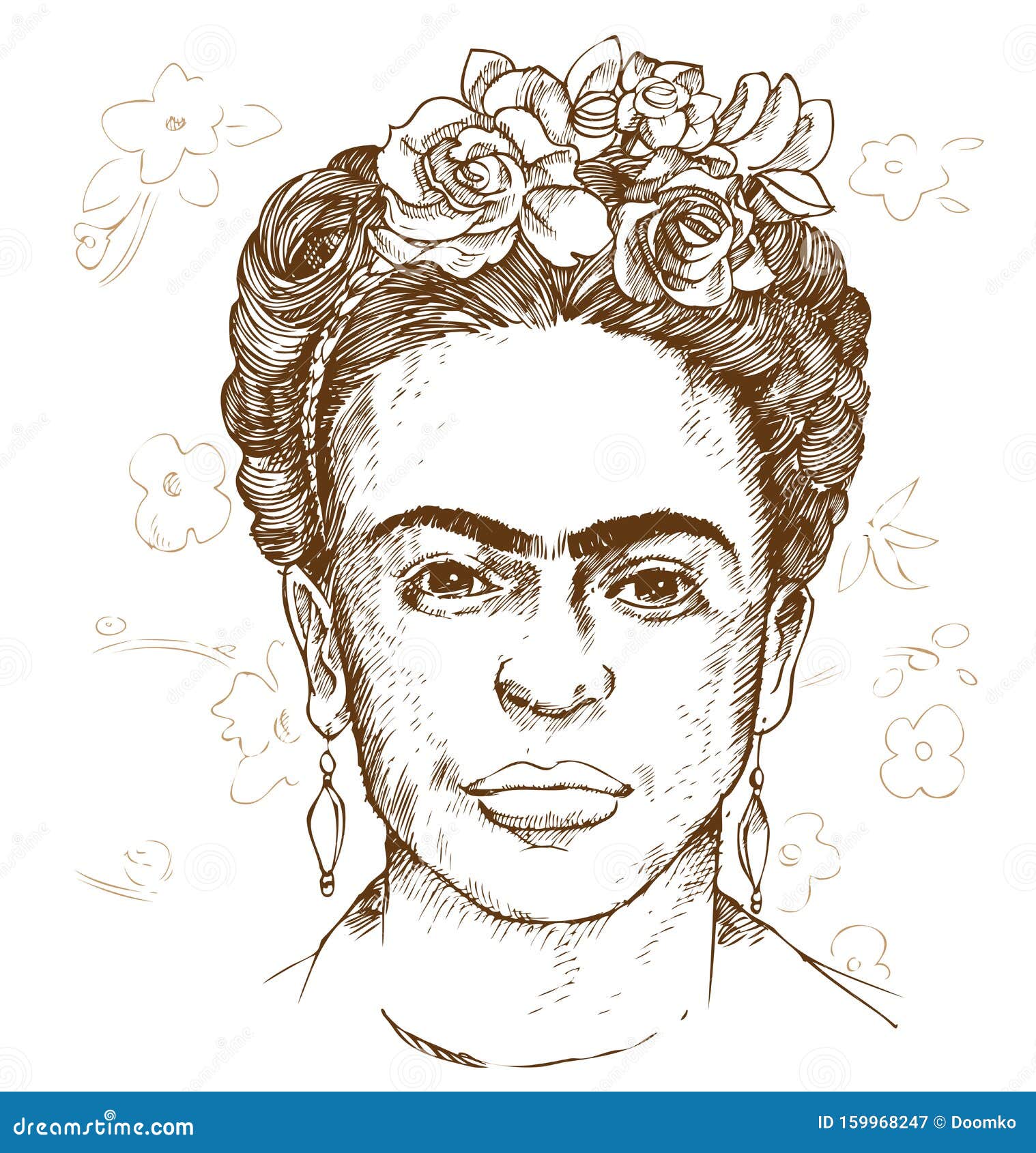Hand Drawn Portrait of Frida Kahloi. Stock Vector - Illustration of ...