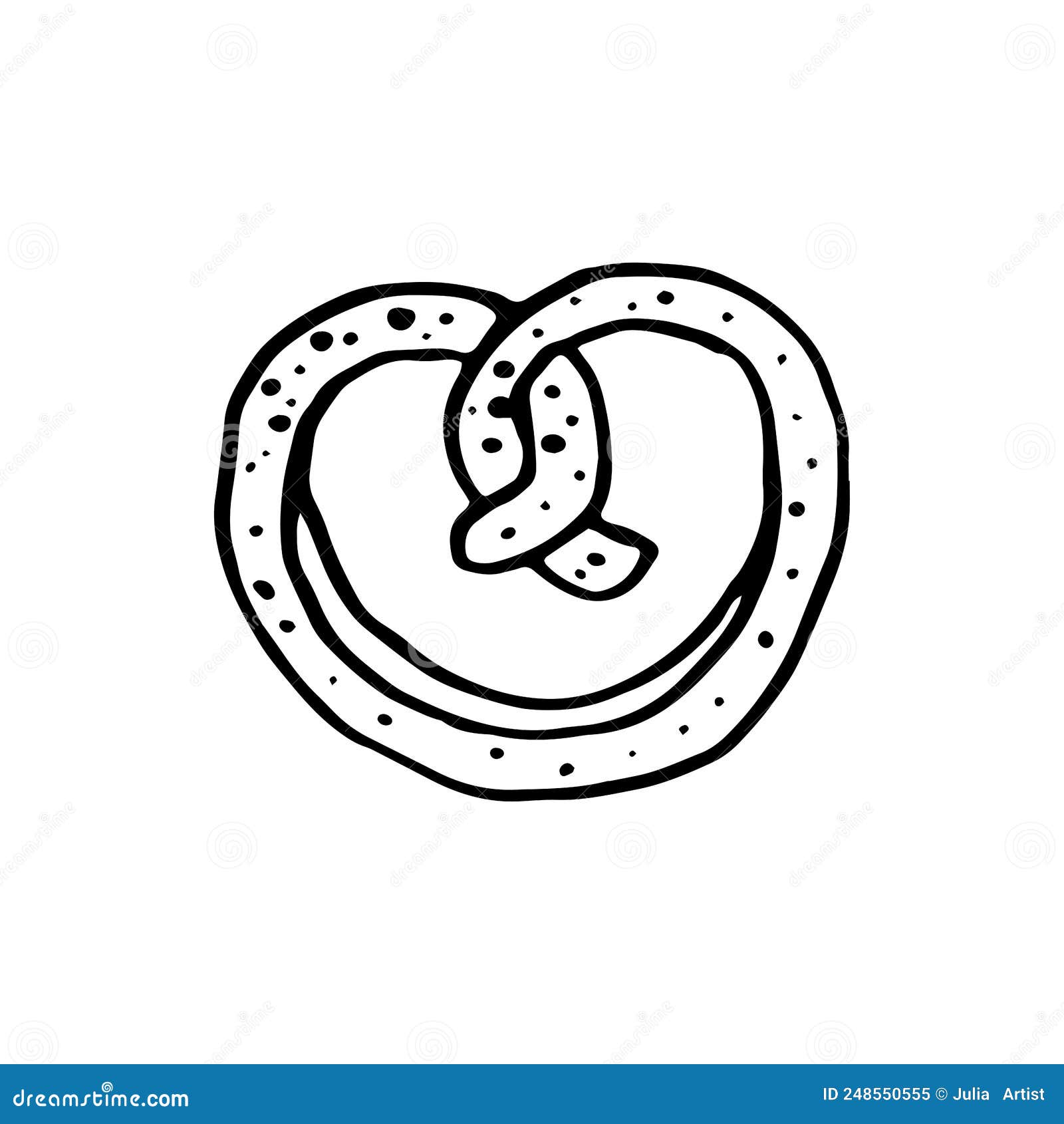 Handdrawn pretzel doodle. stock vector. Illustration of hand 248550555