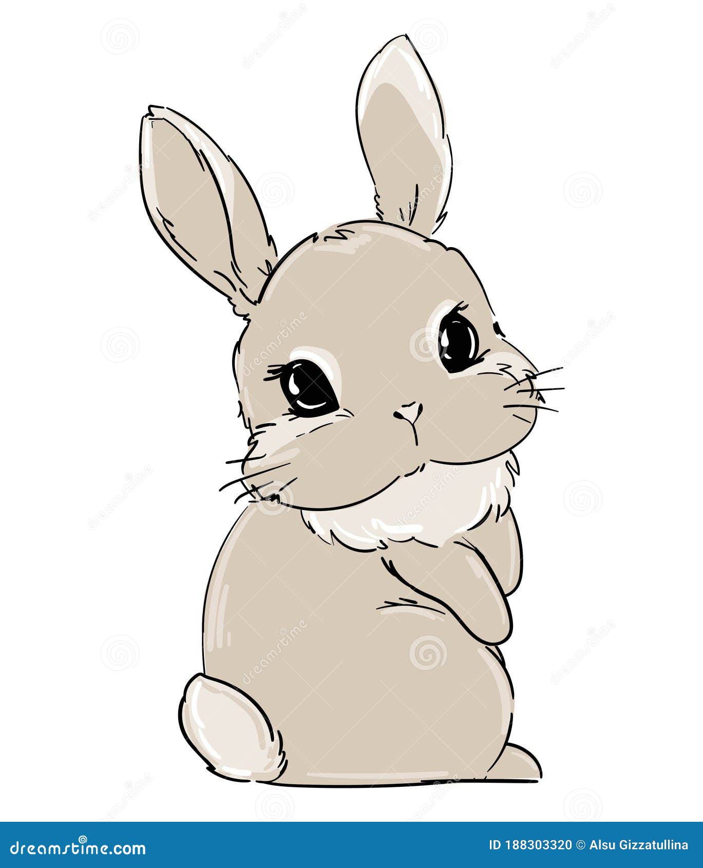 Cute Cartoon Rabbits Kawaii Bunny Vector Clip Art Illustration Stock ...