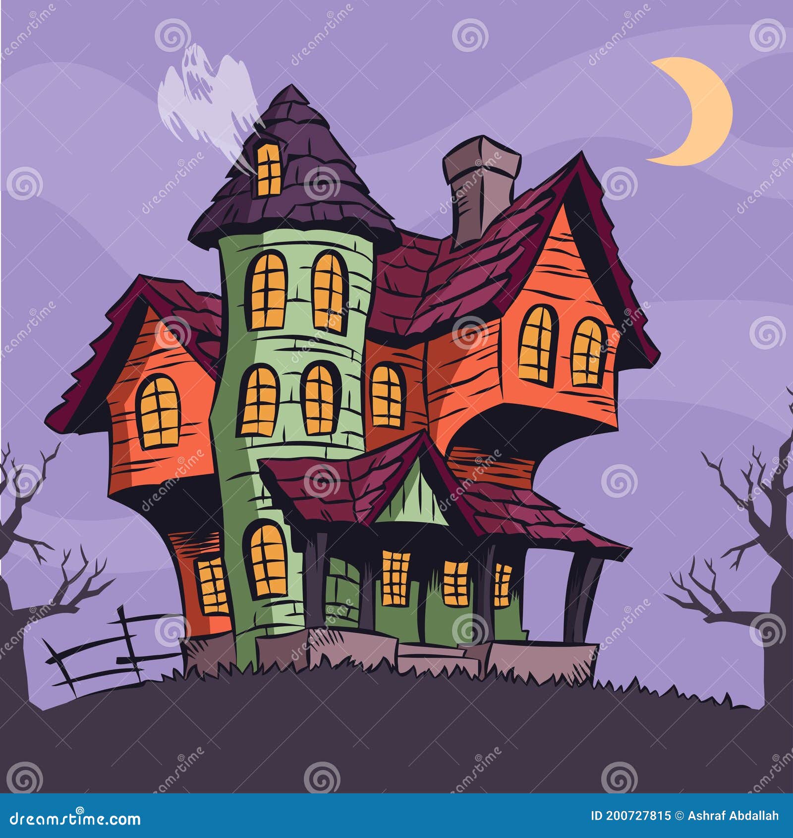 Hand Drawn Realistic Design Spooky Halloween House Stock Vector