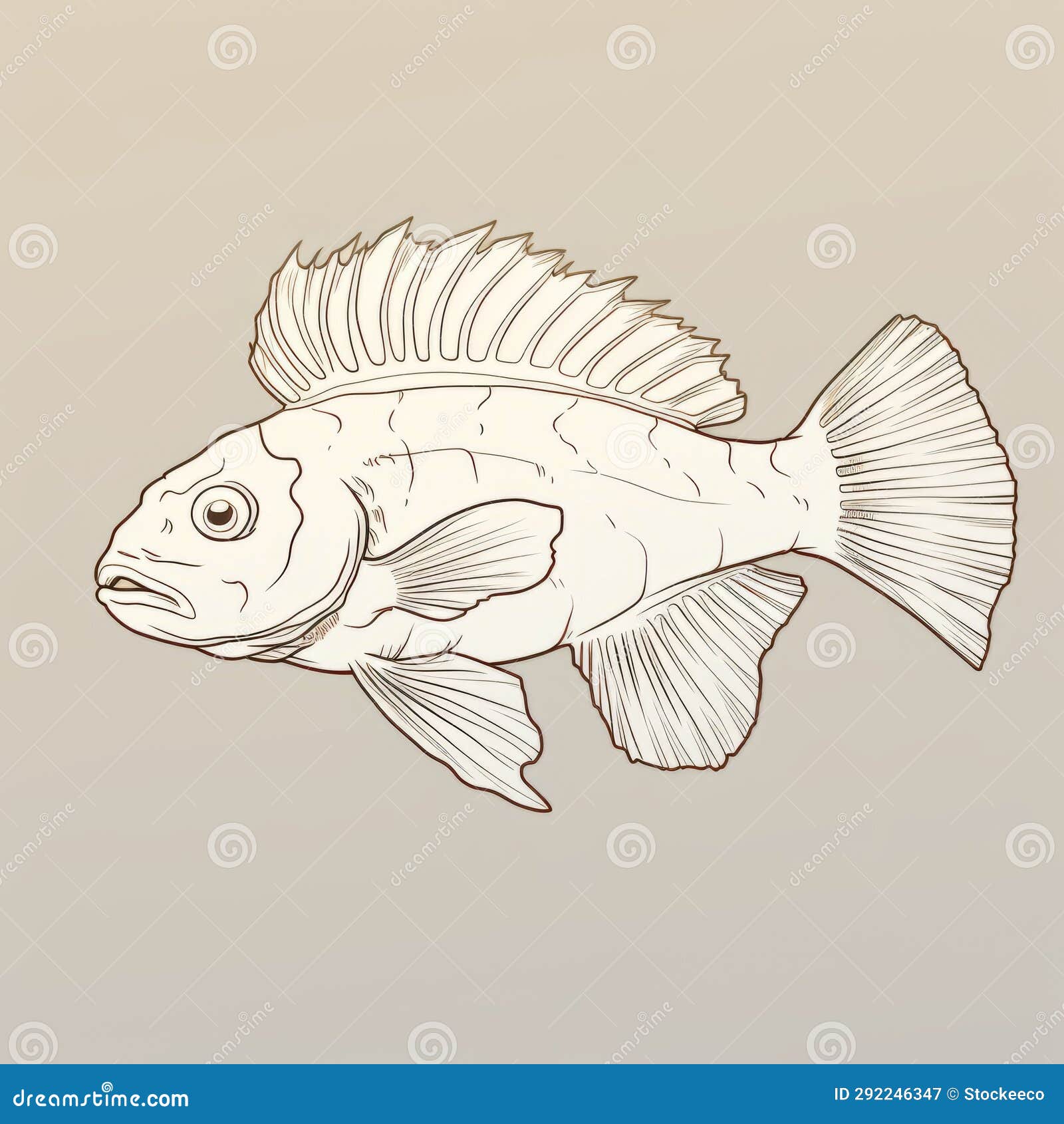 hand drawn realistic fish on beige background