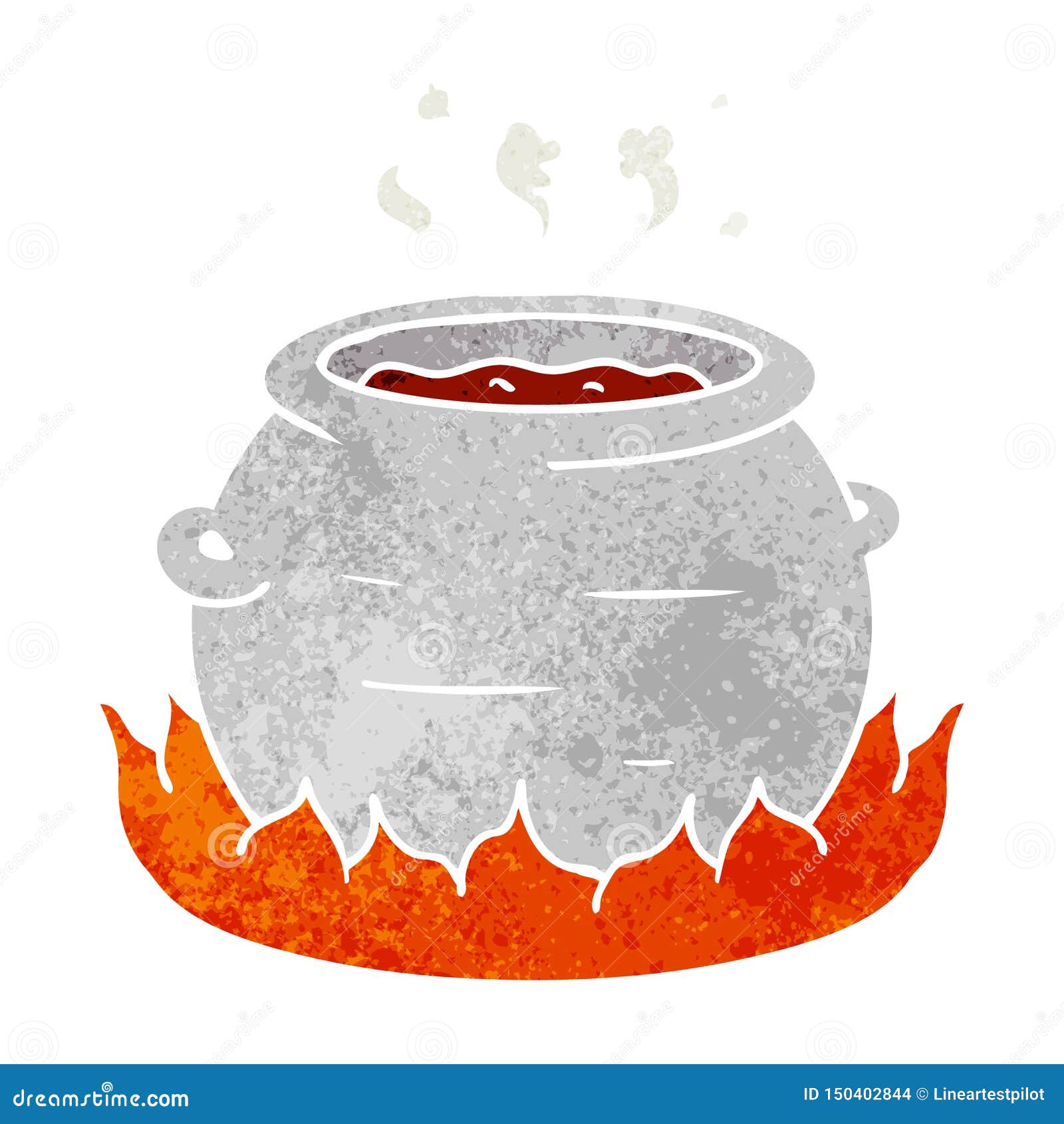Hand Drawn Retro Cartoon Doodle of a Pot of Stew Stock Vector