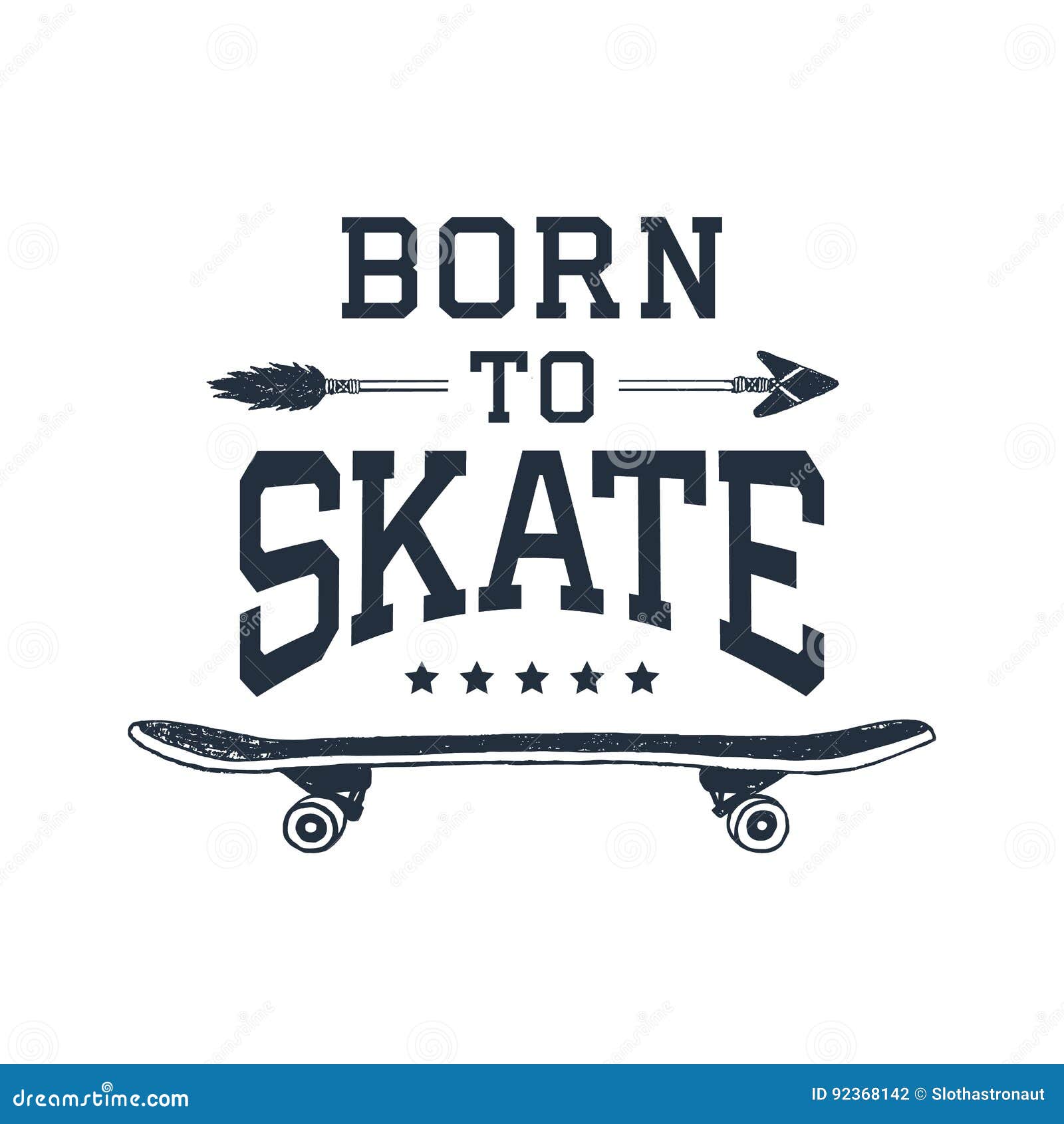 Hand Drawn 90s Themed Badge with Skateboard Vector Illustration. Stock ...