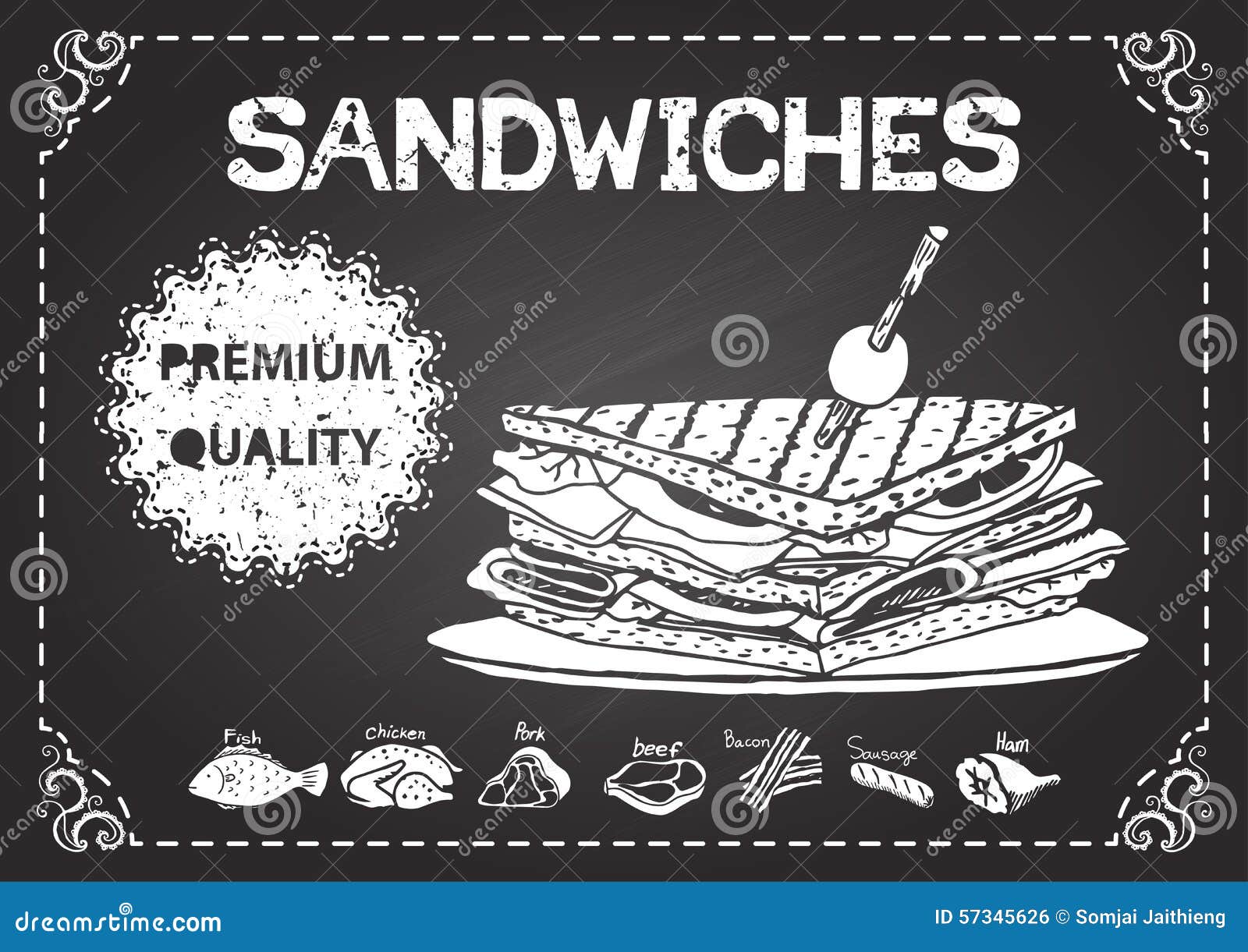 Hand Drawn Sandwiches on Chalkboard with Premium Quality Label Stock