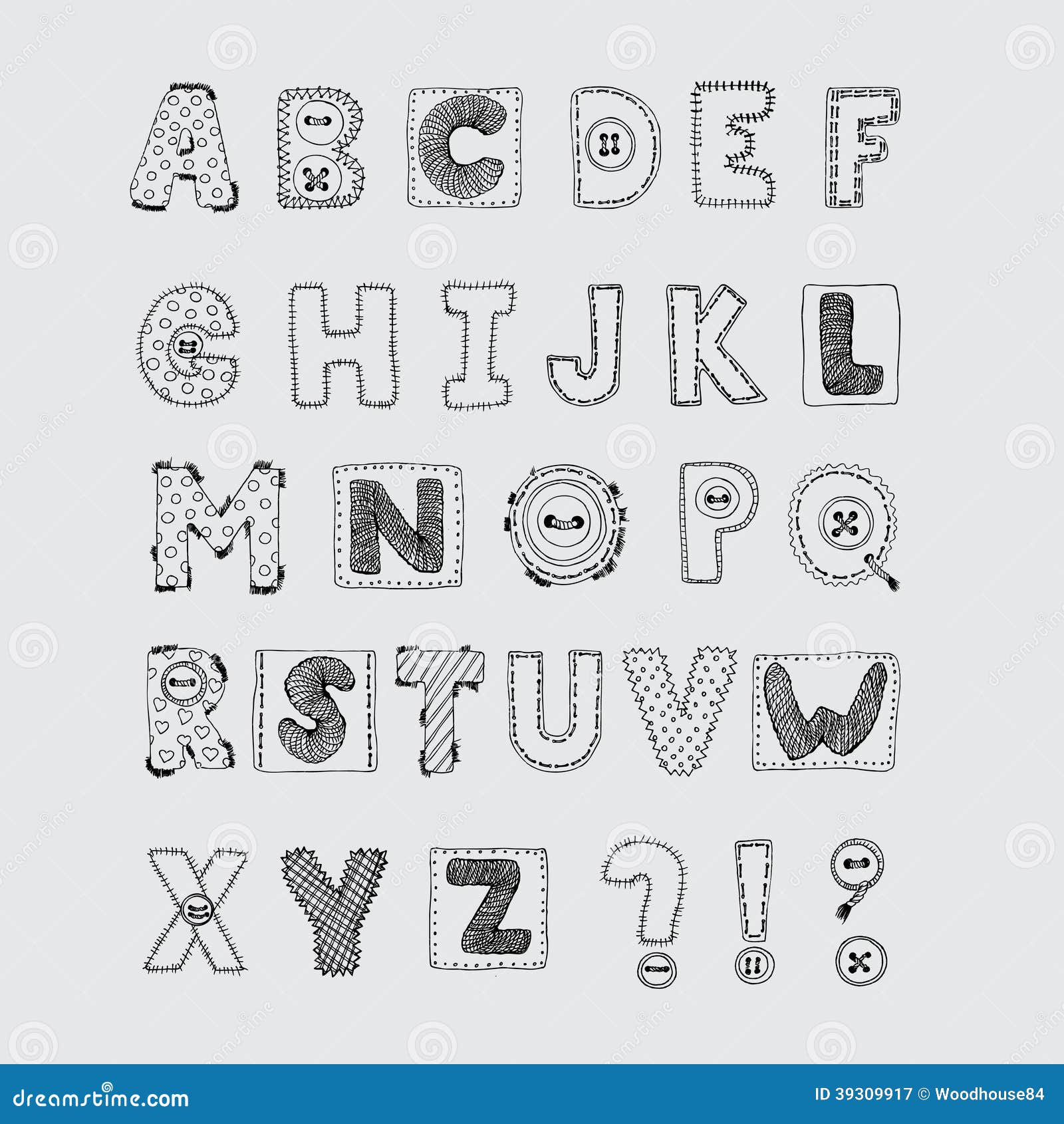 Hand Drawn Scrapbook Alphabet Stock Vector Illustration of drawing