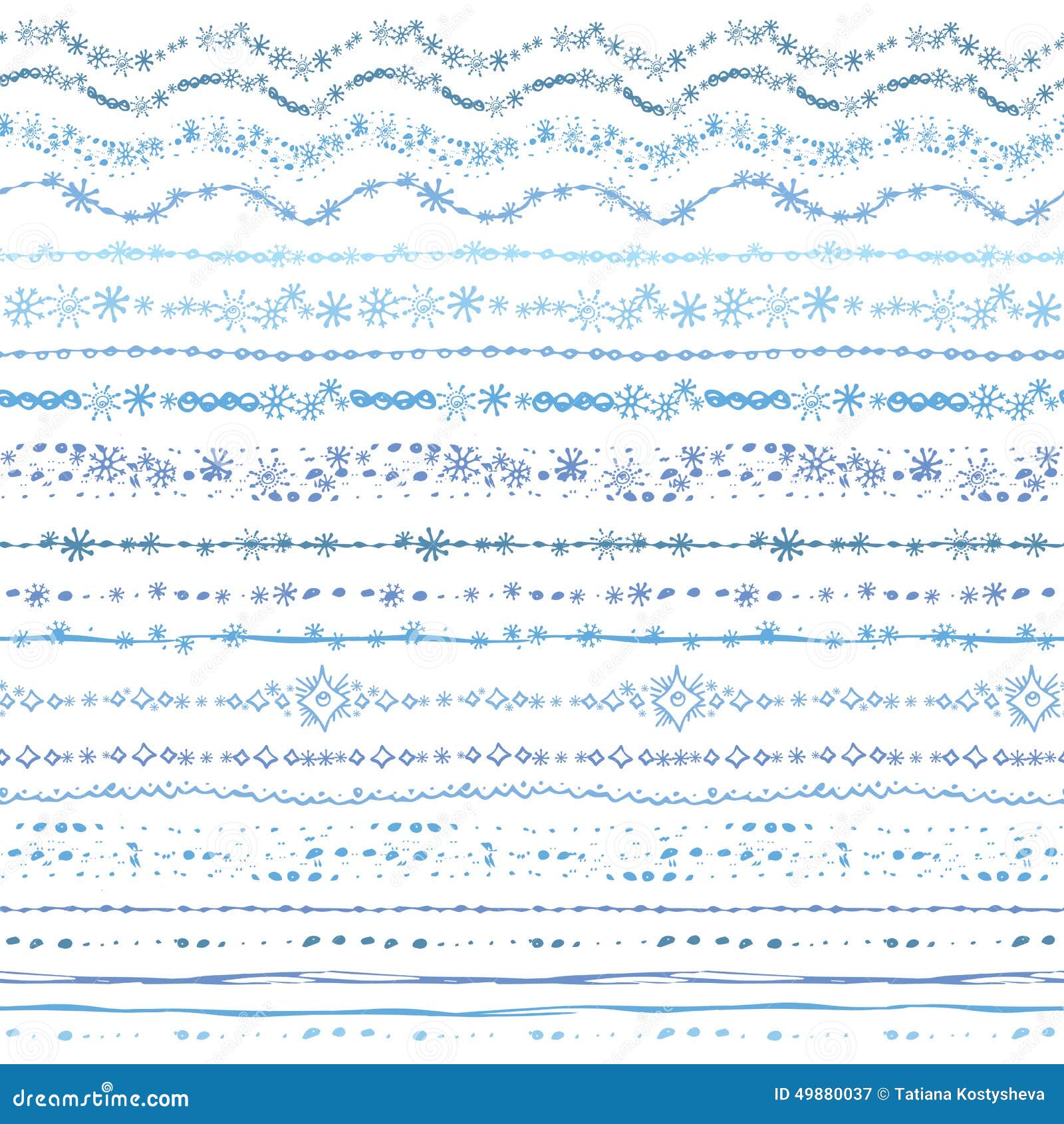 hand drawn seamless line border set.winter doodle