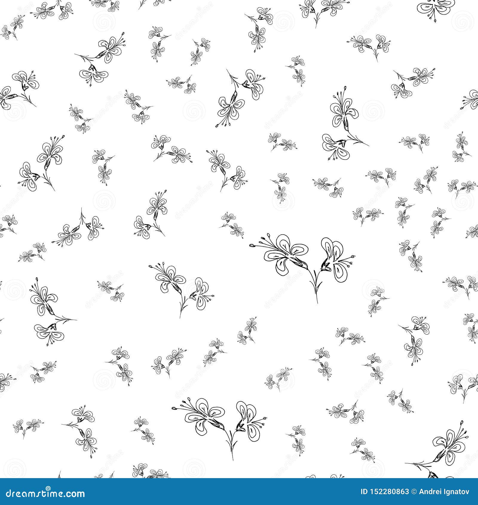 Hand Drawn Seamless Outline Simple Flowers for Wallpaper Design. Vector  Hand Drawn Pattern. Seamless Floral Pattern Stock Illustration -  Illustration of cute, cartoon: 152280863
