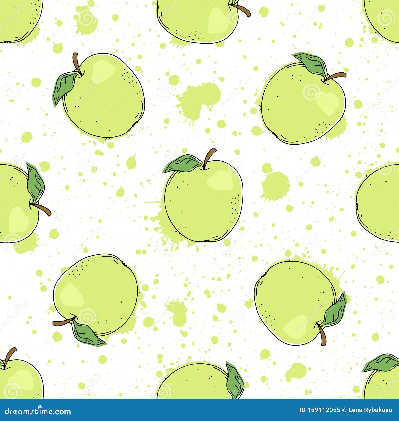 Hand Drawn Seamless Pattern with Apples Stock Illustration ...