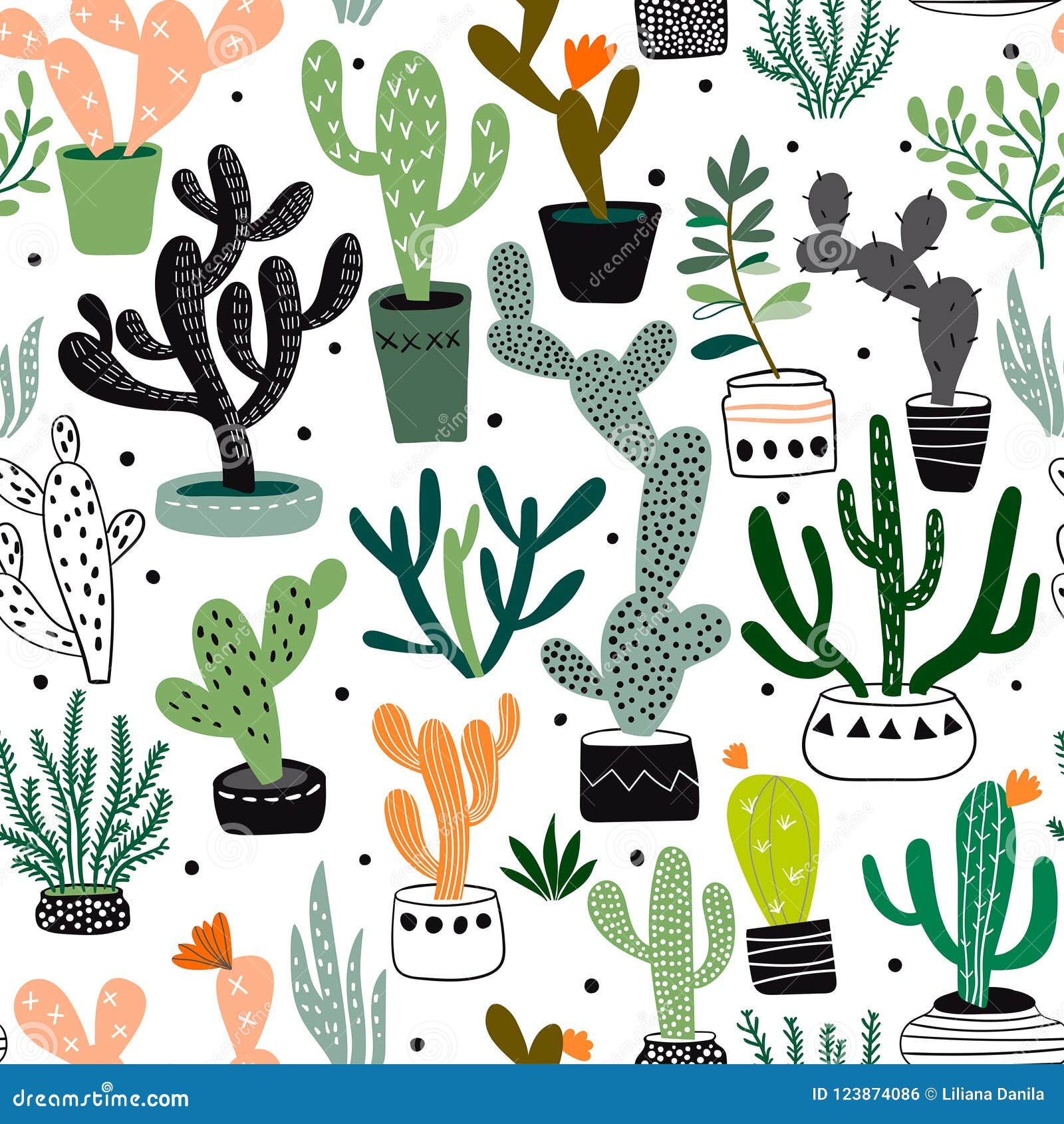 Zeug wekelijks Gepolijst Hand Drawn Seamless Pattern with Cacti and Succulents,vector Design Stock  Vector - Illustration of repetition, cacti: 123874086