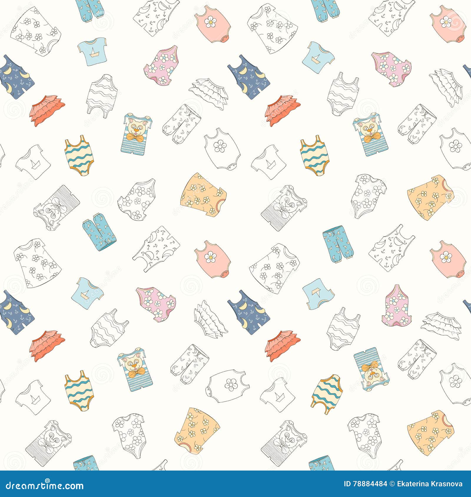 Hand-drawn Seamless Pattern of Children Clothes Stock Vector ...