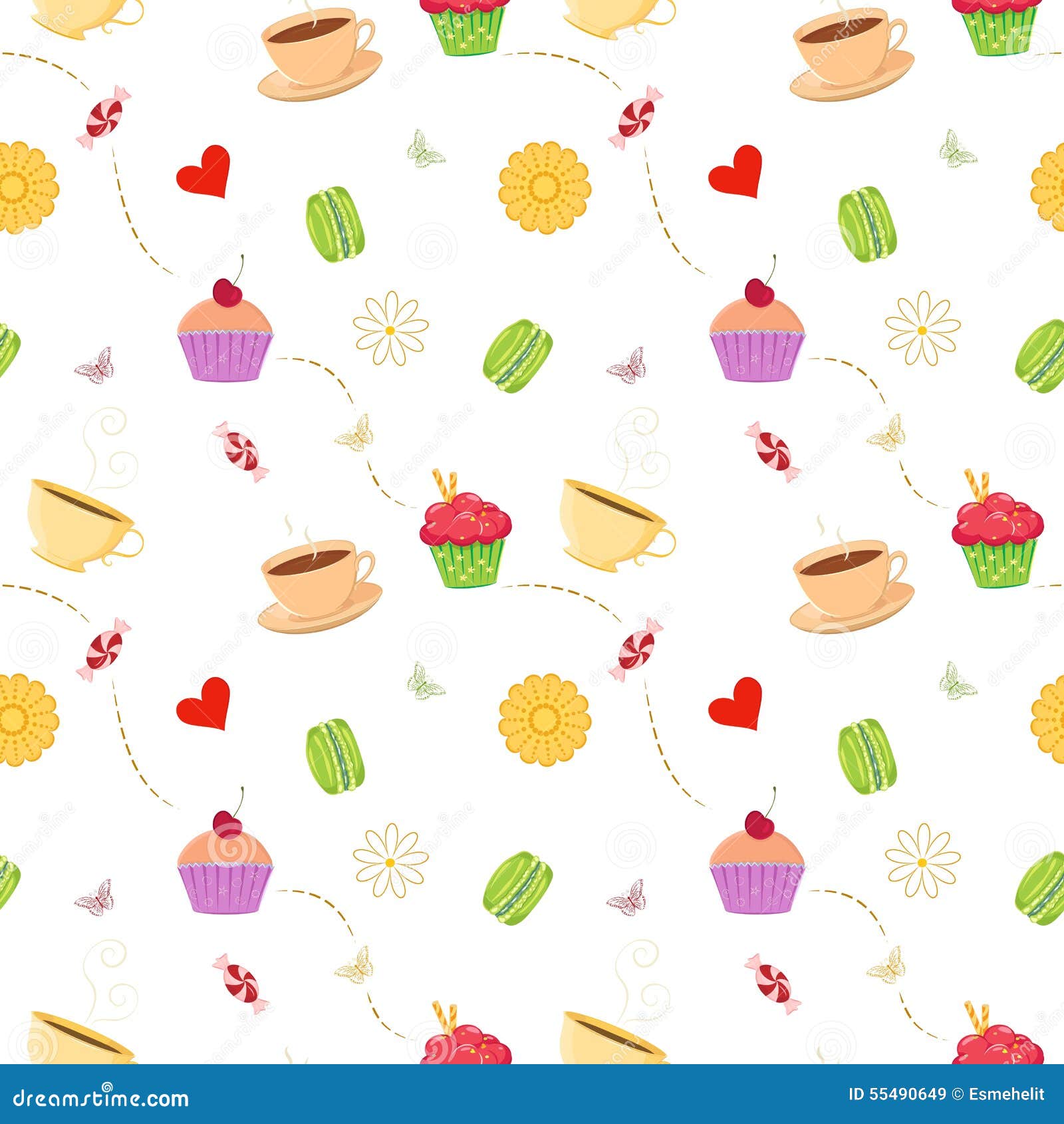 hand drawn seamless pattern with cupcakes