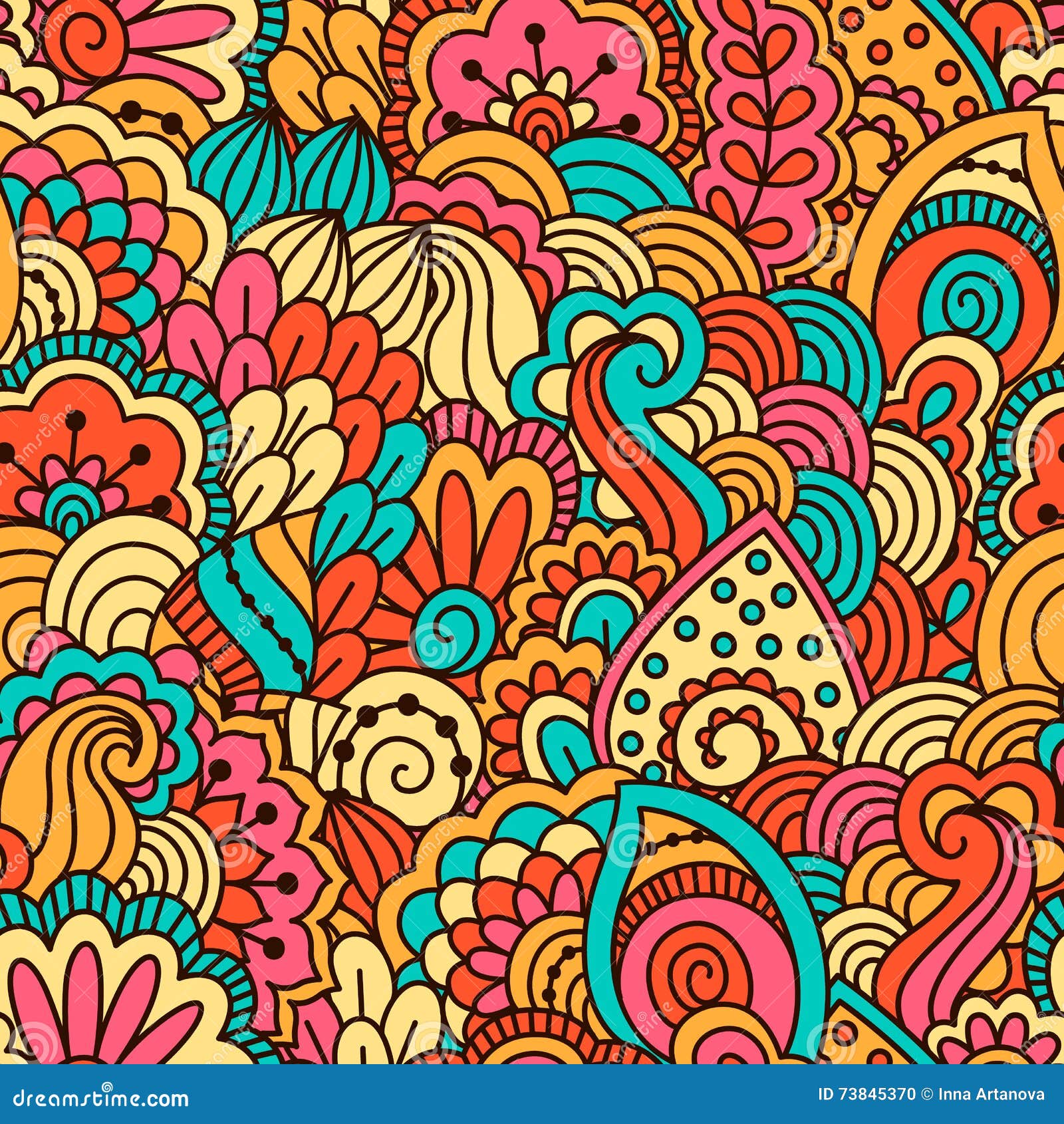 Hand Drawn Seamless Pattern with Floral Elements. Stock Vector ...