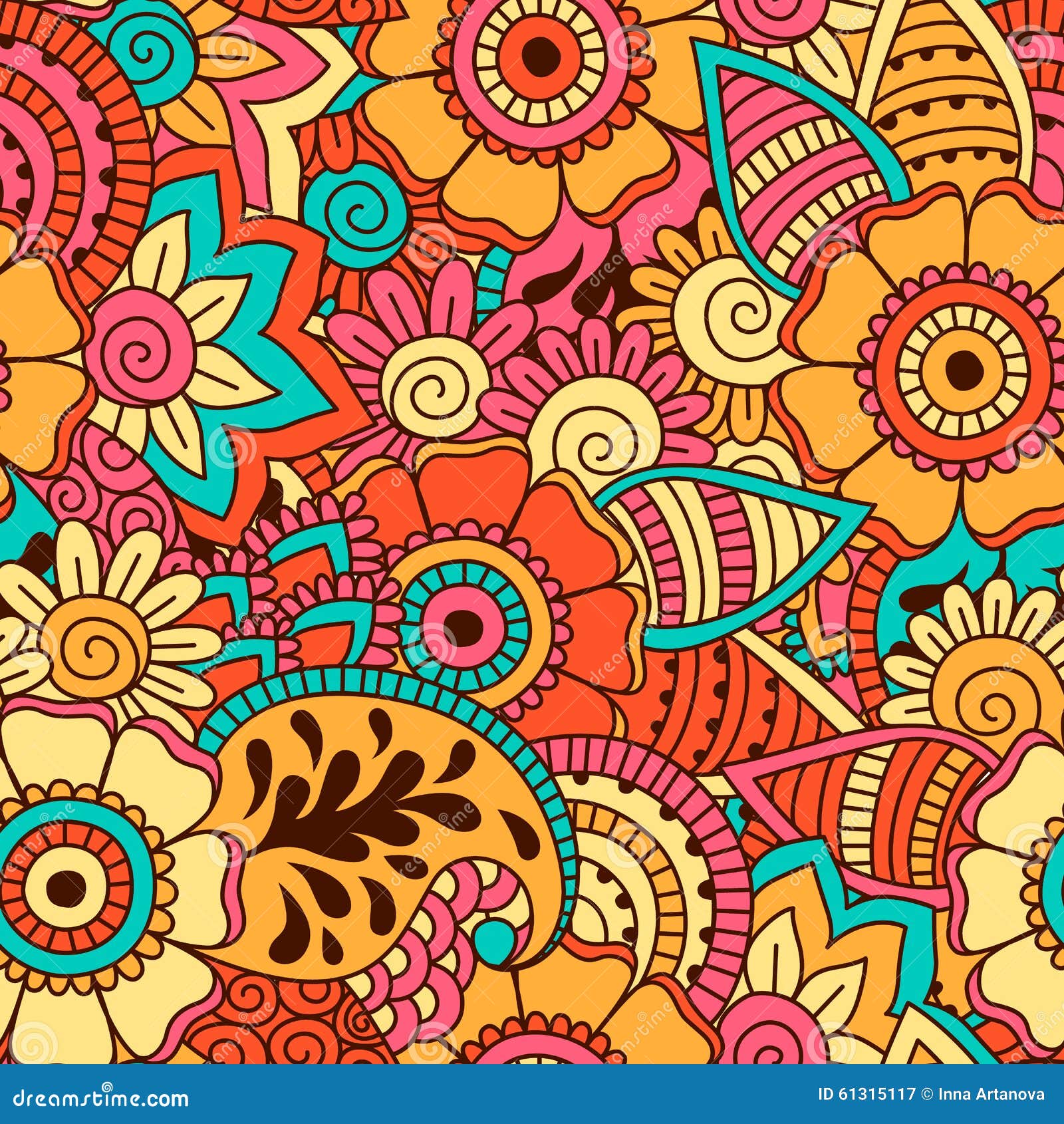 Hand Drawn Seamless Pattern with Floral Elements. Stock Vector ...