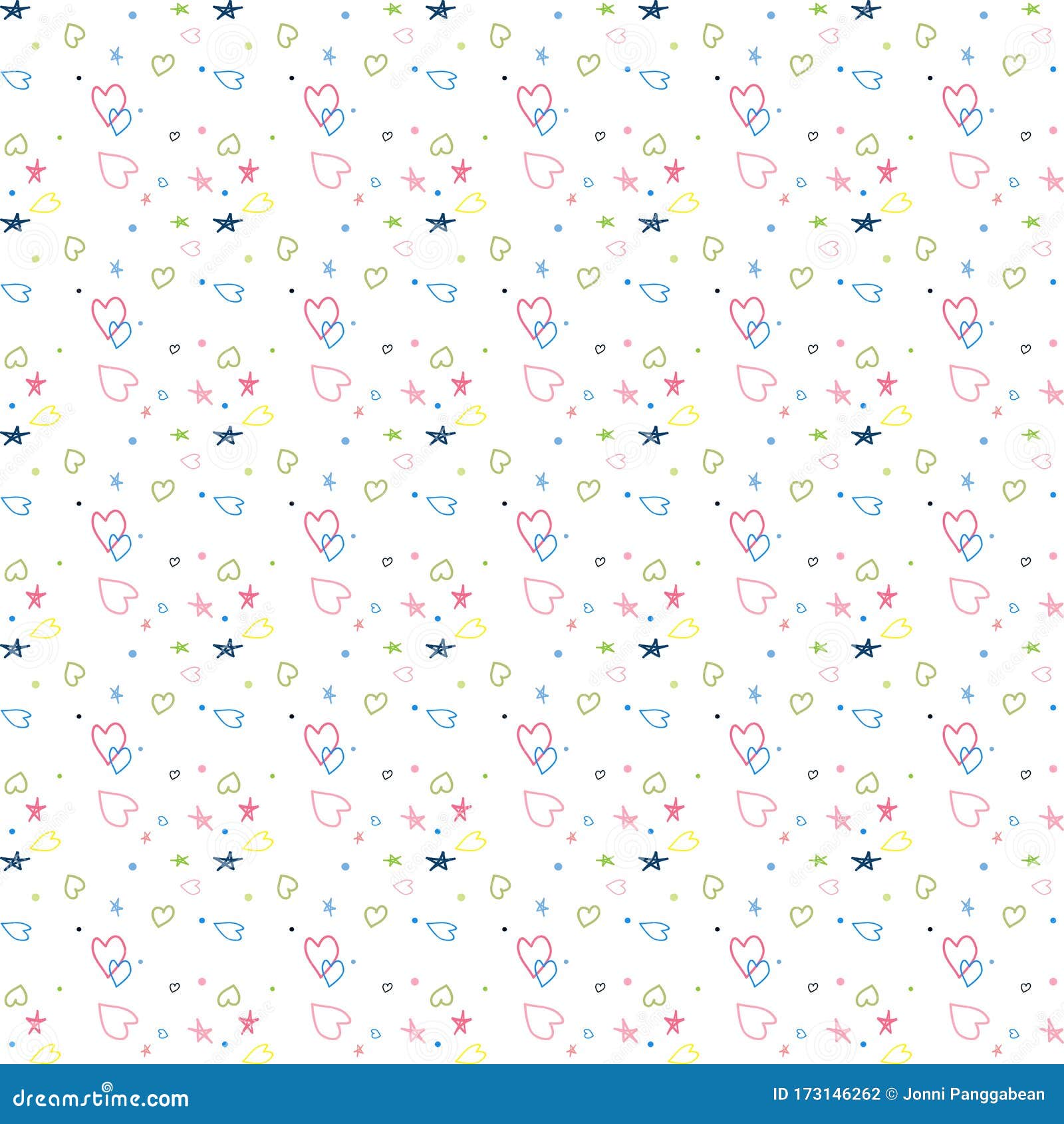 Hand-drawn Seamless Pattern with Hearts and Stars. Design for Valentine ...