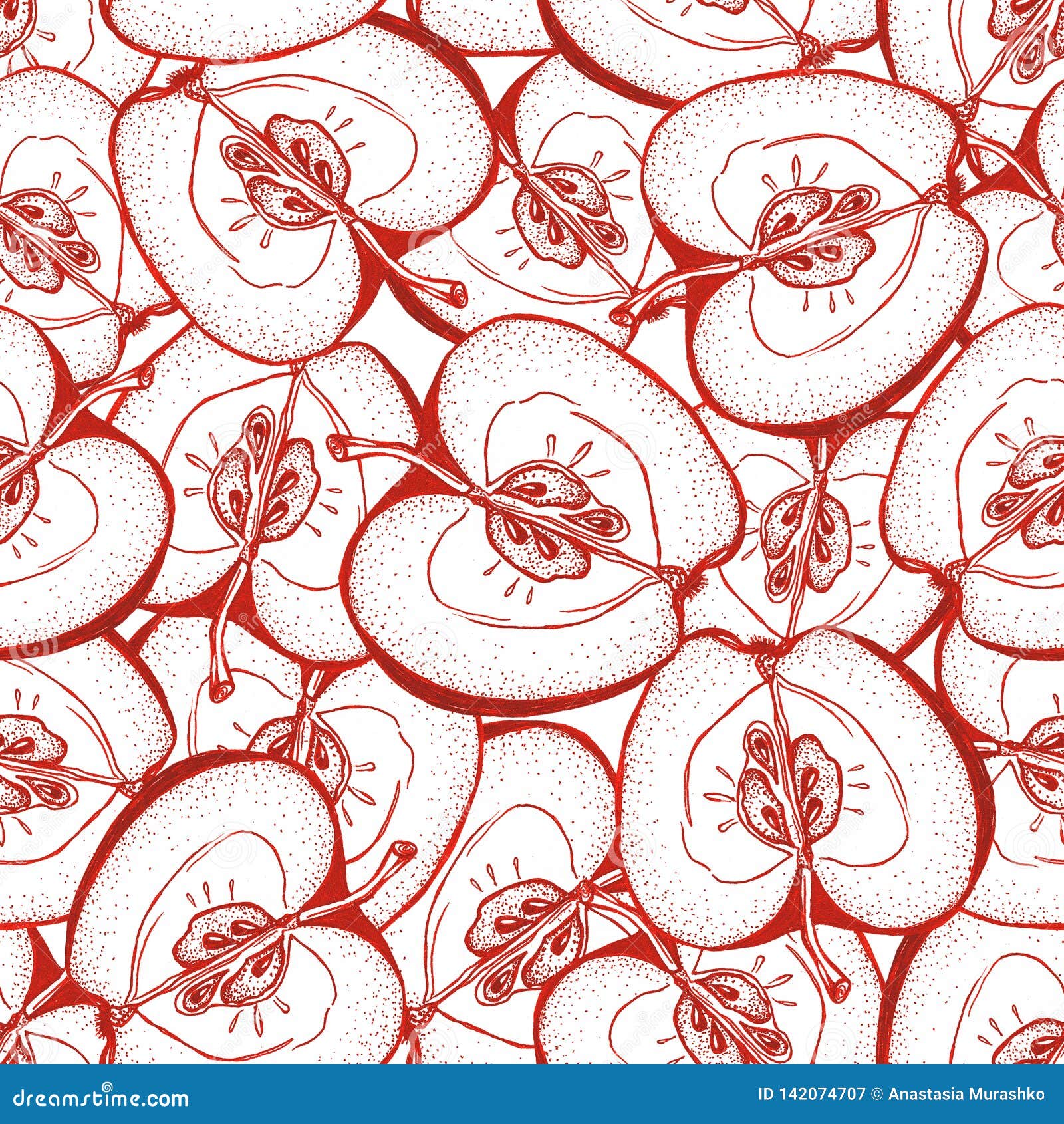 hand drawn seamless pattern with red appels