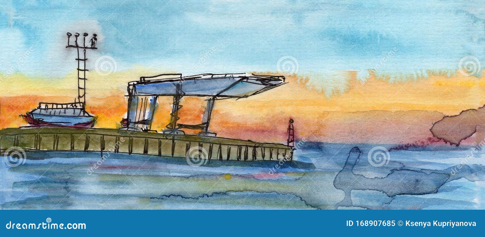 Download Hand Drawn Seascape Watercolor Painting Landscape With Rocks And Green Plants Sketch Style Summer Drawing Blue Yellow And Ora Stock Illustration Illustration Of Green Landscape 168907685