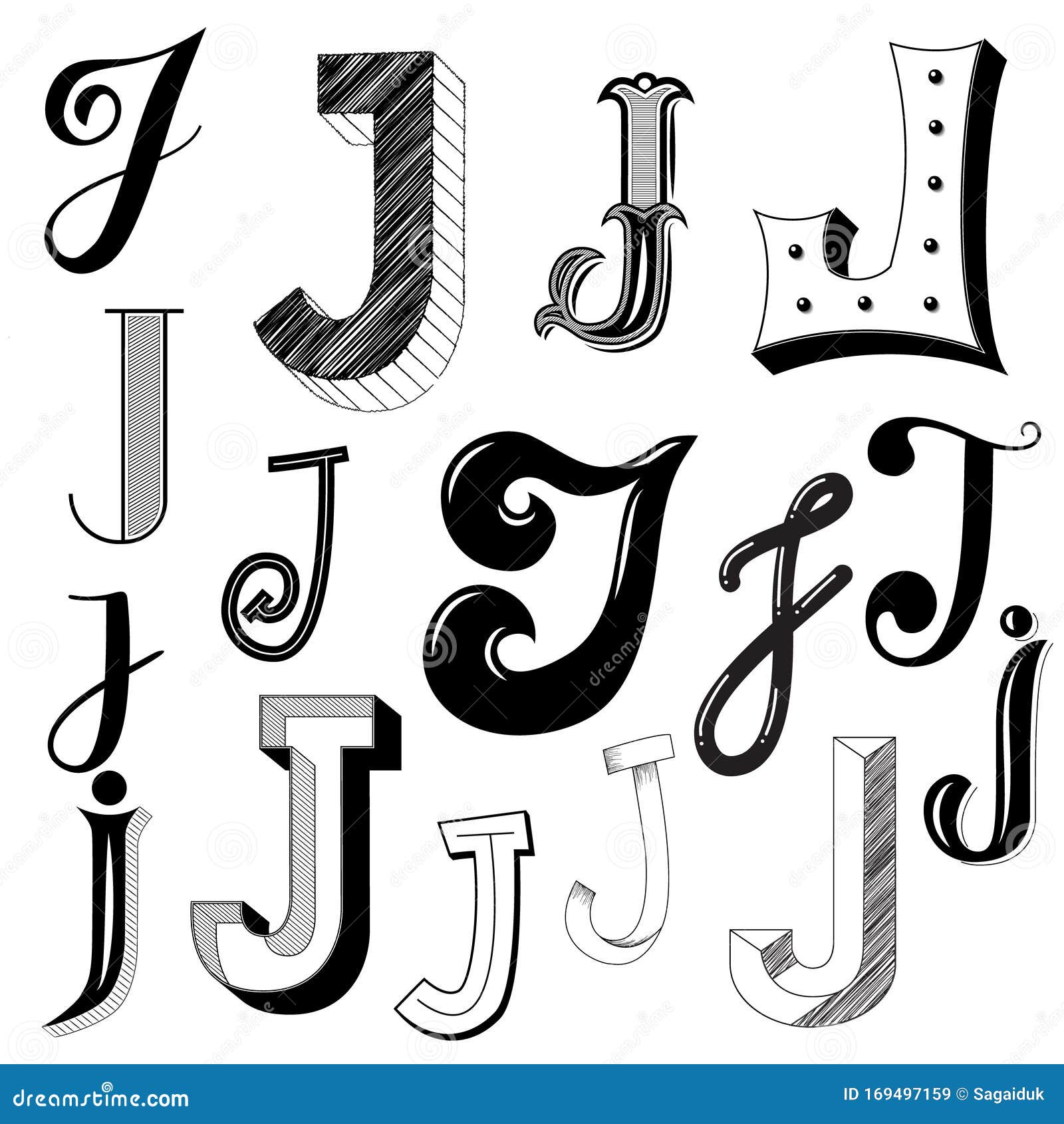 Hand Drawn Set of Different Writing Styles for Letter J Stock Vector -  Illustration of glyph, postcard: 169497159
