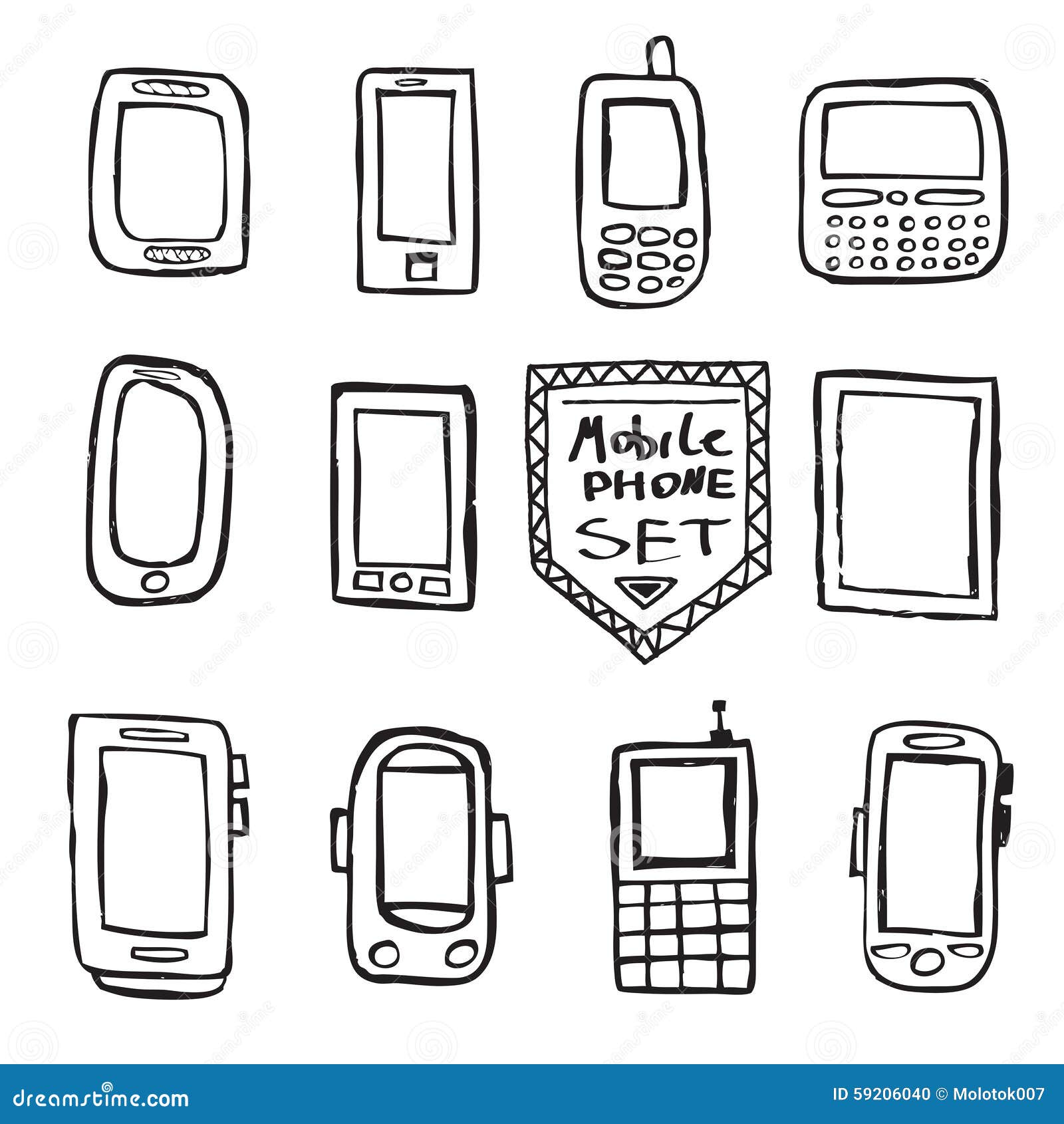 Hand Drawn Set of Mobile Gadgets Stock Vector Illustration of modern