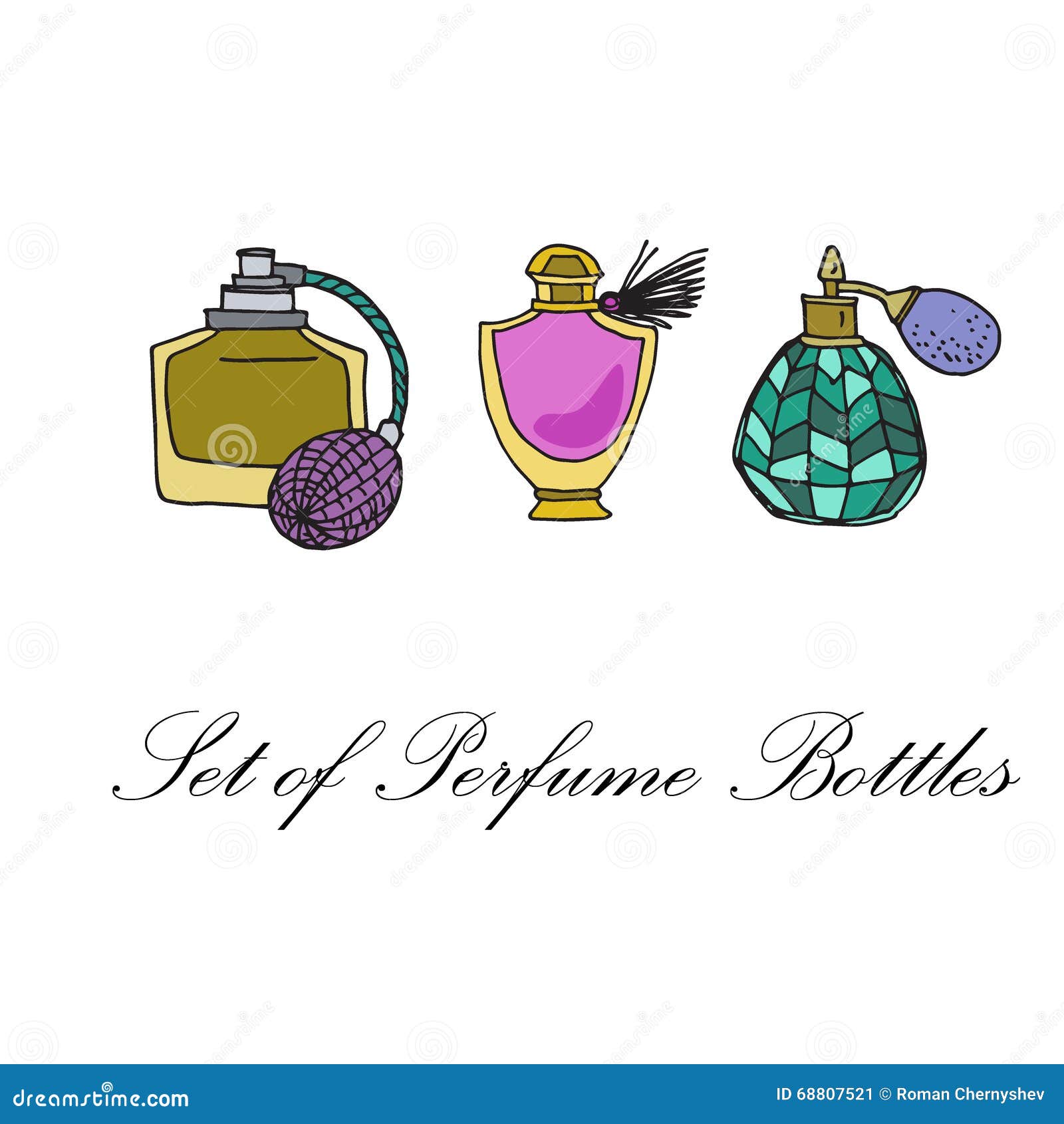 Set Of Hand Drawn Perfume Bottles Cartoon Vector | CartoonDealer.com