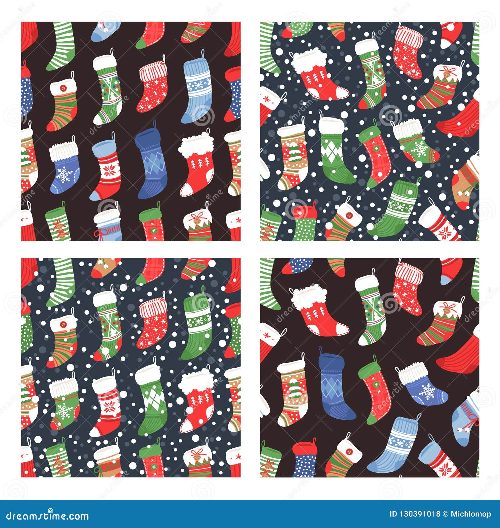Hand Drawn Set of Seamless Patterns with Cozy Christmas Socks for Gifts ...