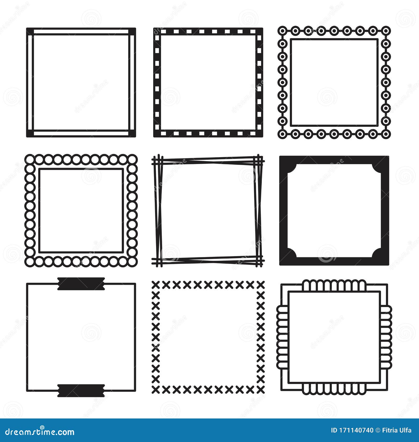 Hand Drawn Set of Simple Black Squares Frame and Border with