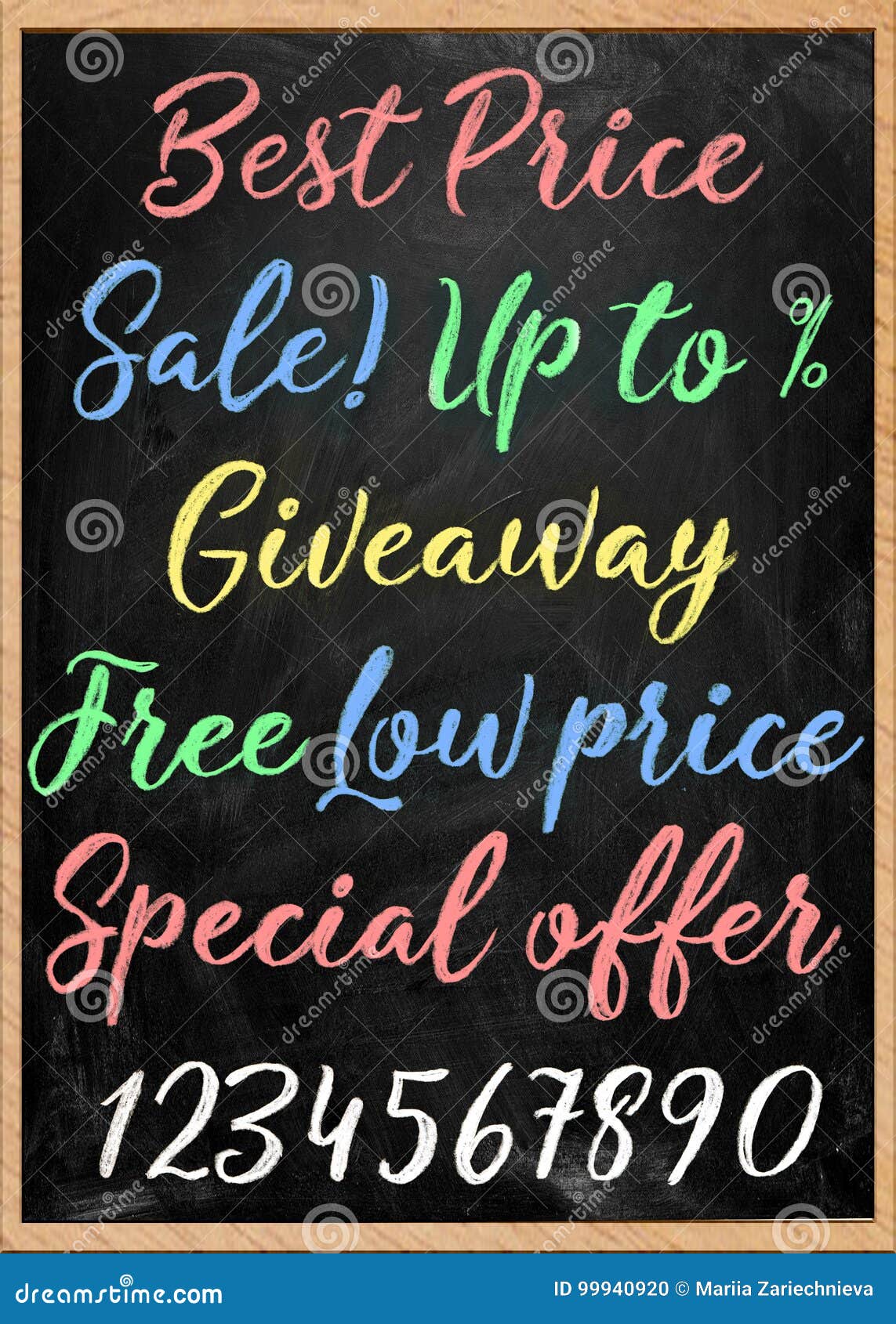 Handdrawn Signboard with Color Chalk Inscriptions Set Stock