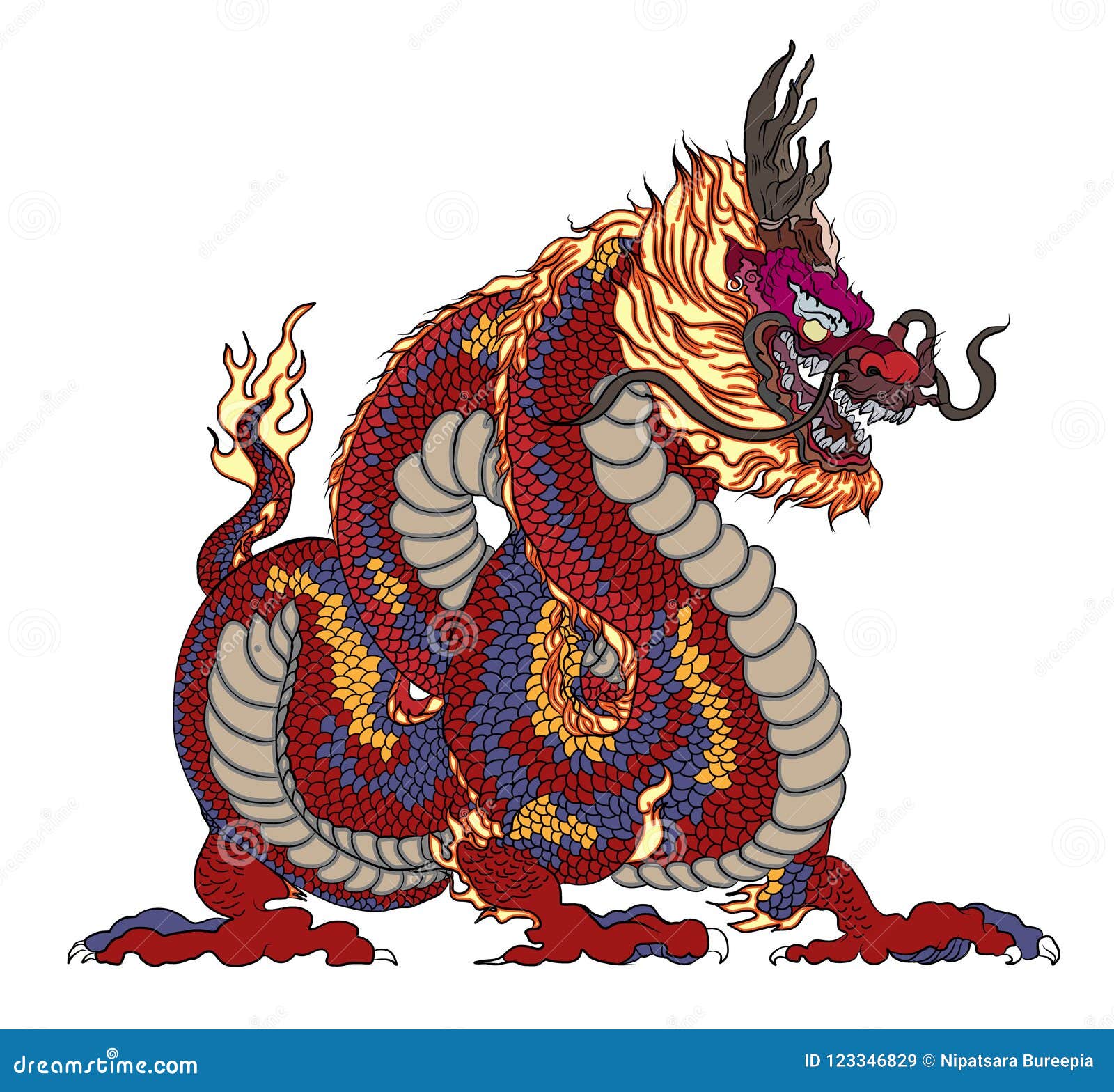 Red Dragon is Magical Creatures Known in Chinese and Western   Animal Tattoo  Dragon Vector. Stock Vector  - Illustration of power, mythology: 123346829
