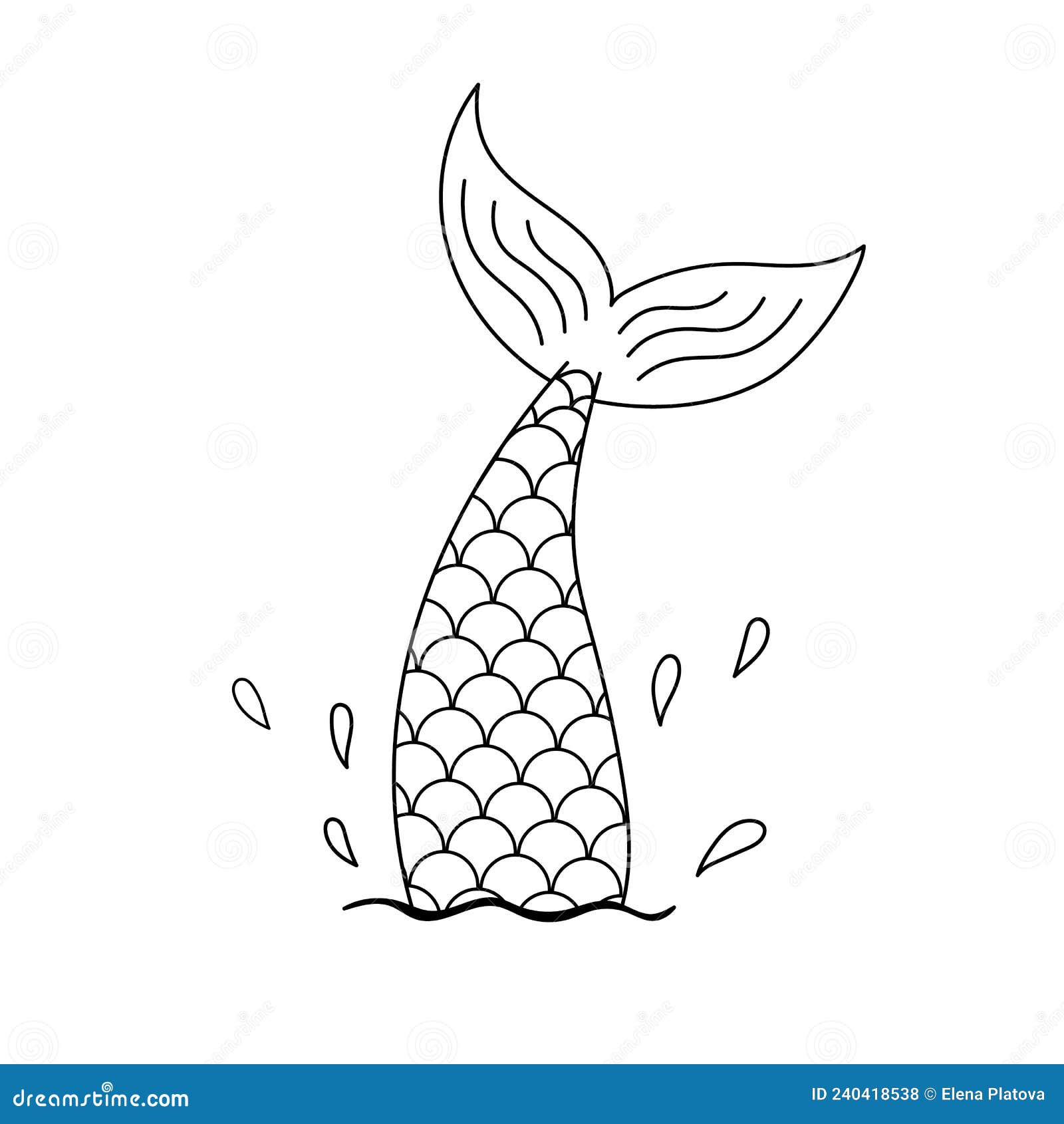 Hand Drawn Silhouette of Mermaid Tail. Vector Line Illustration Isolated on  White. Contour Graphic Tattoo or Outline Stock Vector - Illustration of  graphic, print: 240418538
