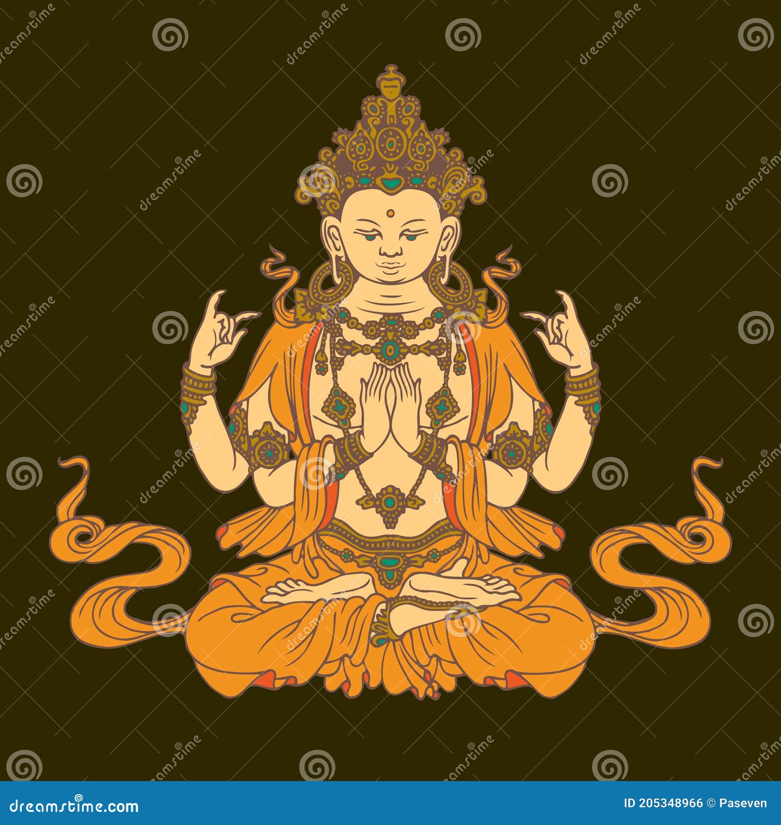 hand-drawn sitting buddha meditating in lotus pose