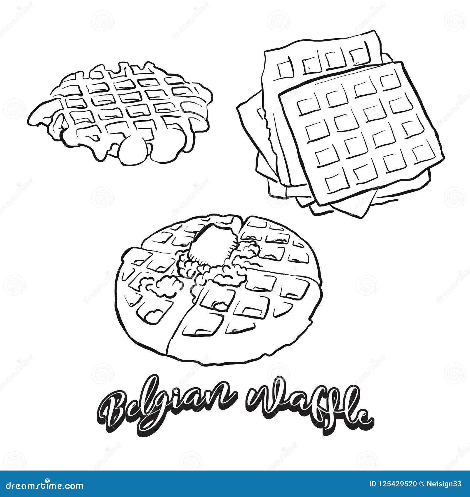 Hand Drawn Sketch Of Belgian Waffle Bread Stock Vector Illustration Of Design Bred