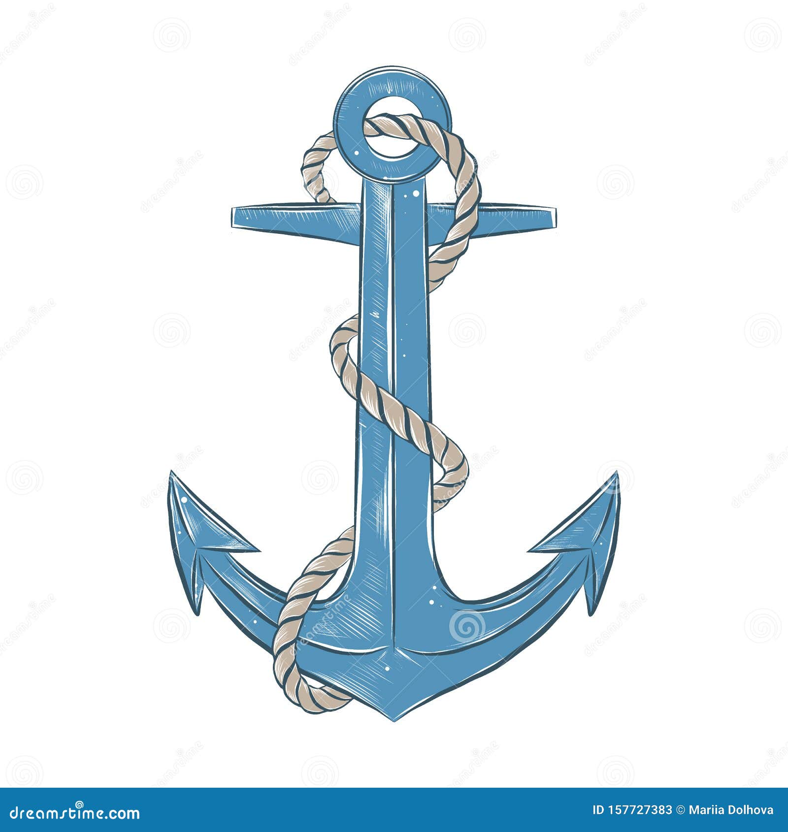 Hand Drawn Sketch of Colorful Ship Anchor with Rope Isolated on White  Background. Stock Vector - Illustration of decoration, boat: 157727383