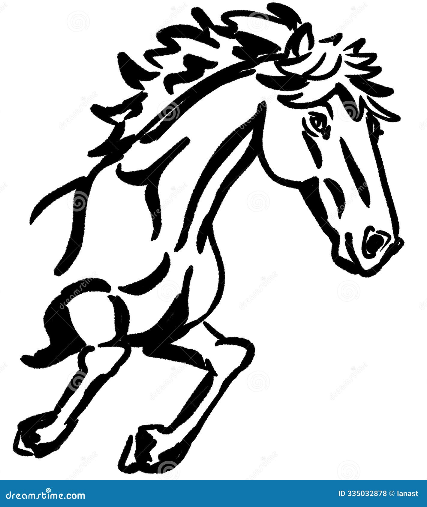 hand drawn sketch depicts a horse in motion, characterized by bold, flowing lines that convey a sense of energy and movement