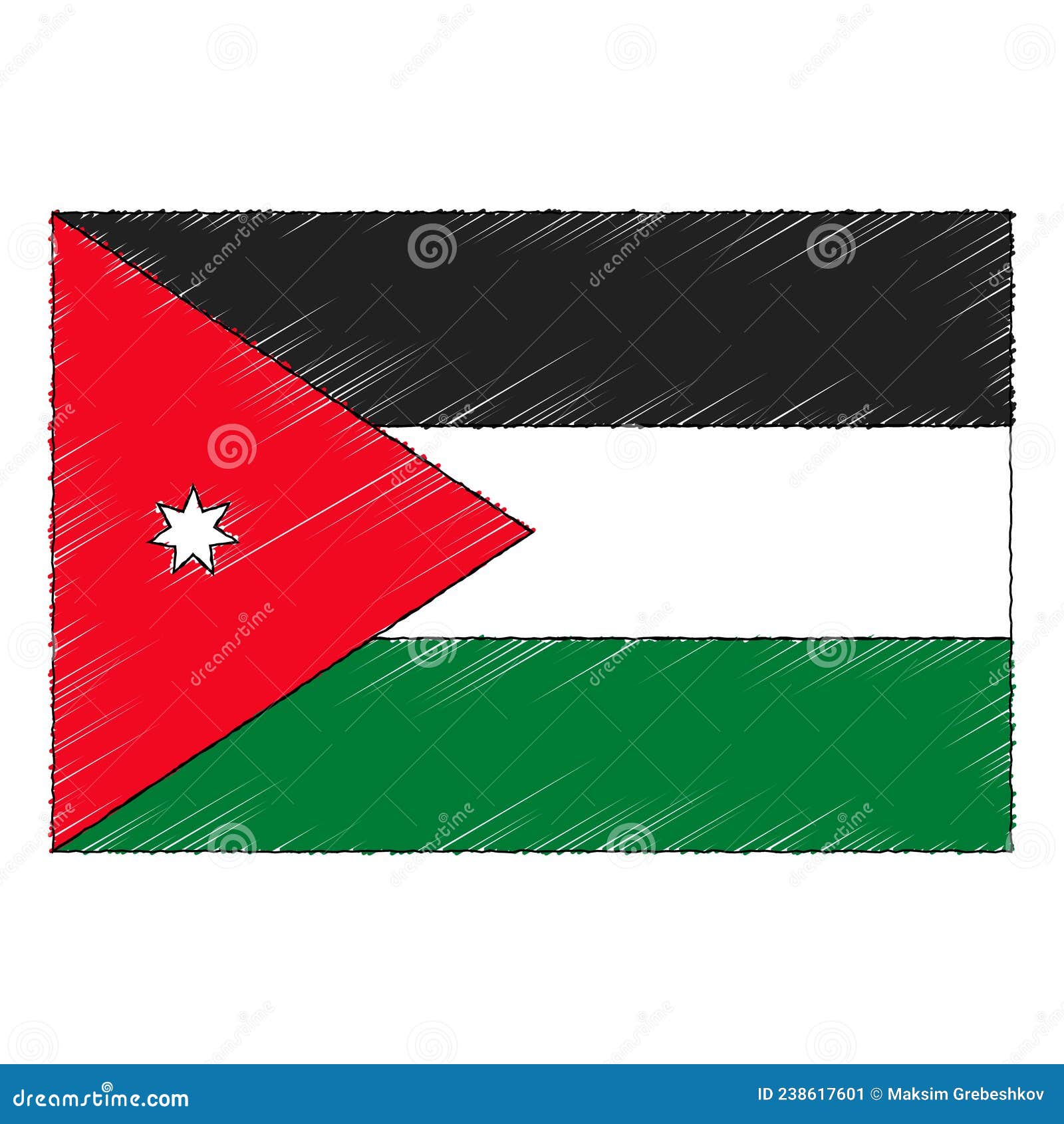 Hand Drawn Sketch Flag of Jordan. Doodle Style Icon Stock Vector