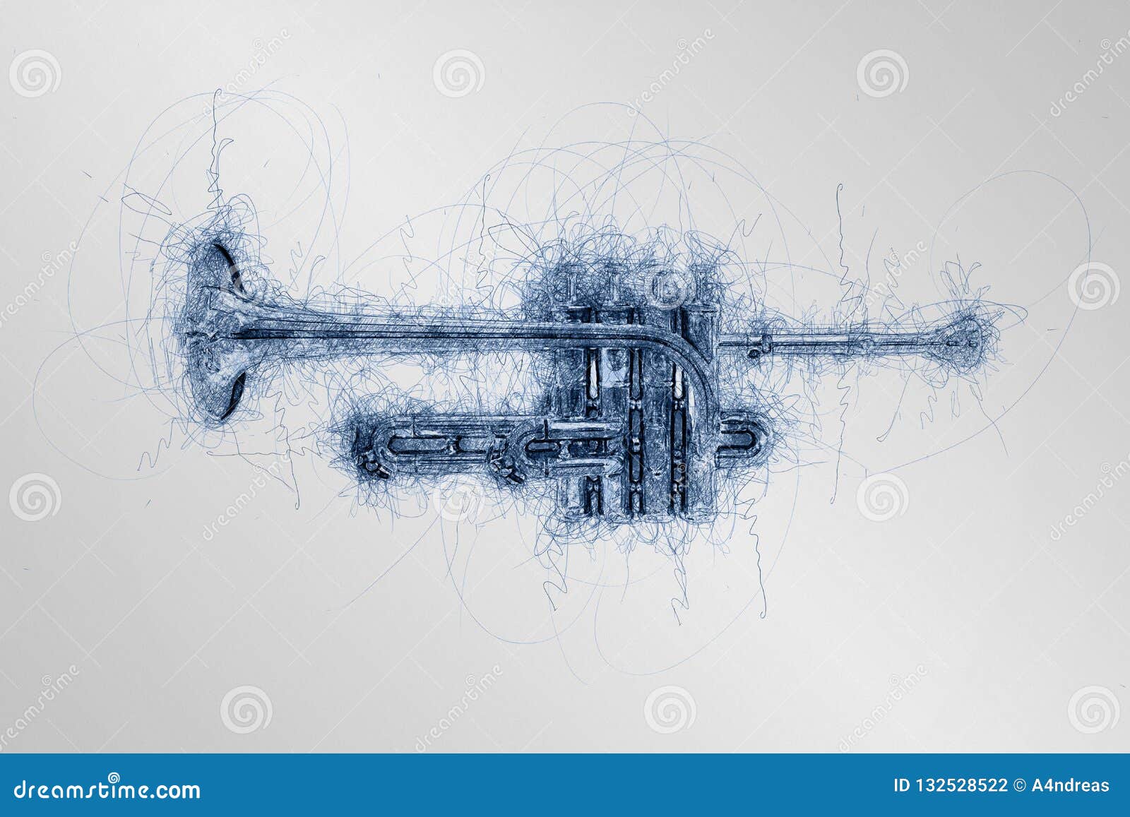 hand drawn sketch of music piccolo trumpet
