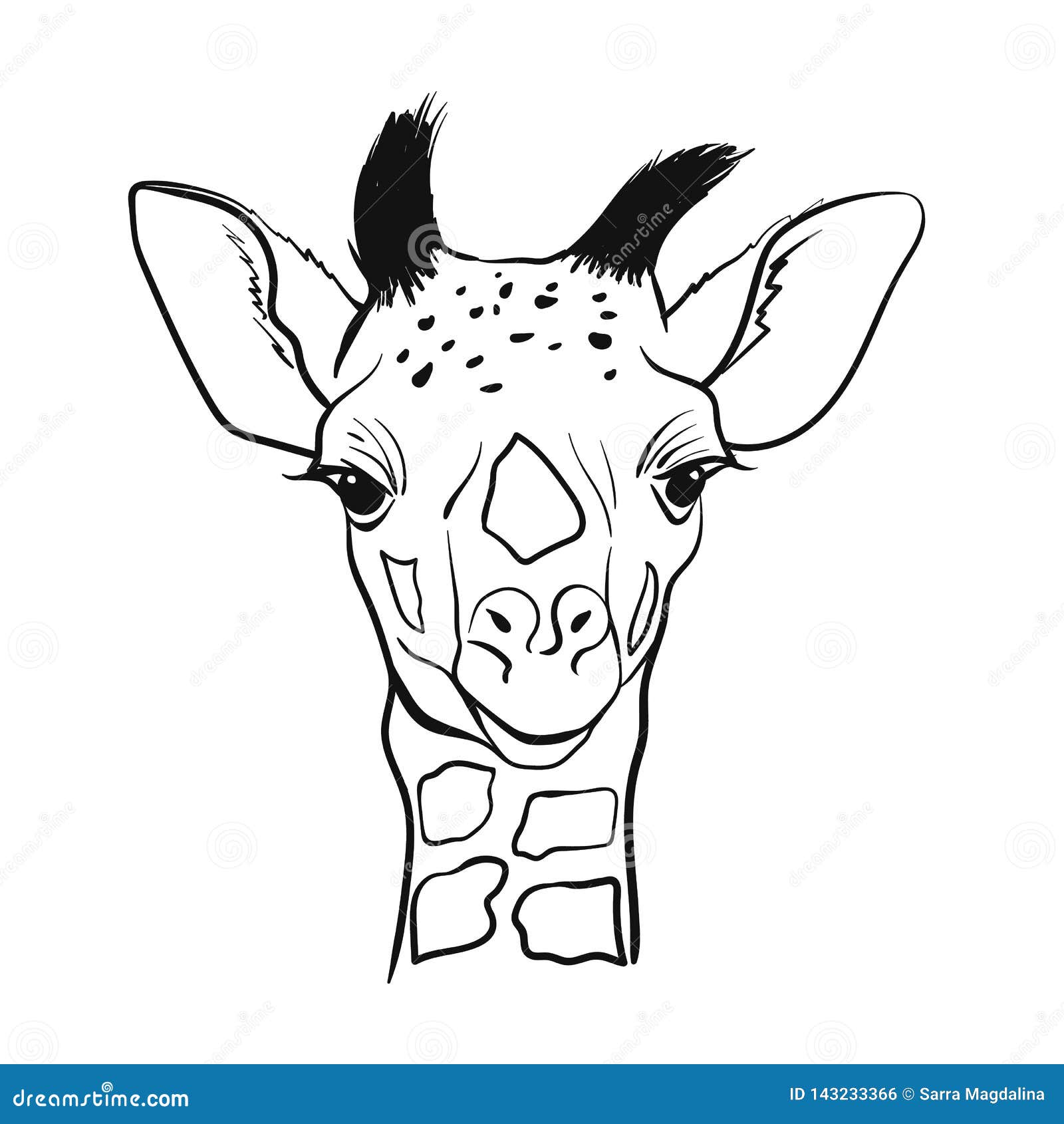 Hand Drawn Sketch Portrait of Cute Giraffe. Vector Illustration ...